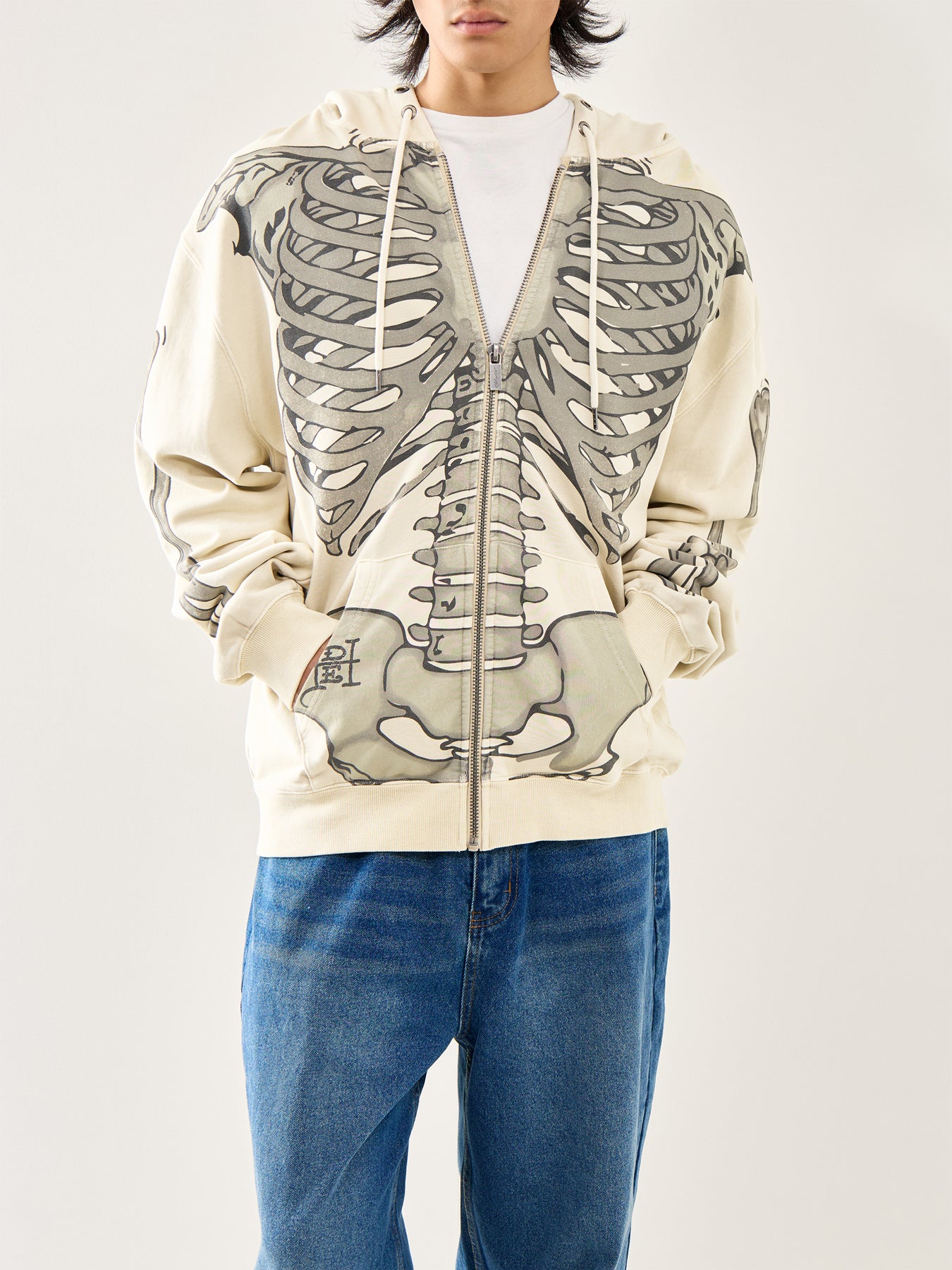 Skeleton Acid Zip Hoodie Ecru