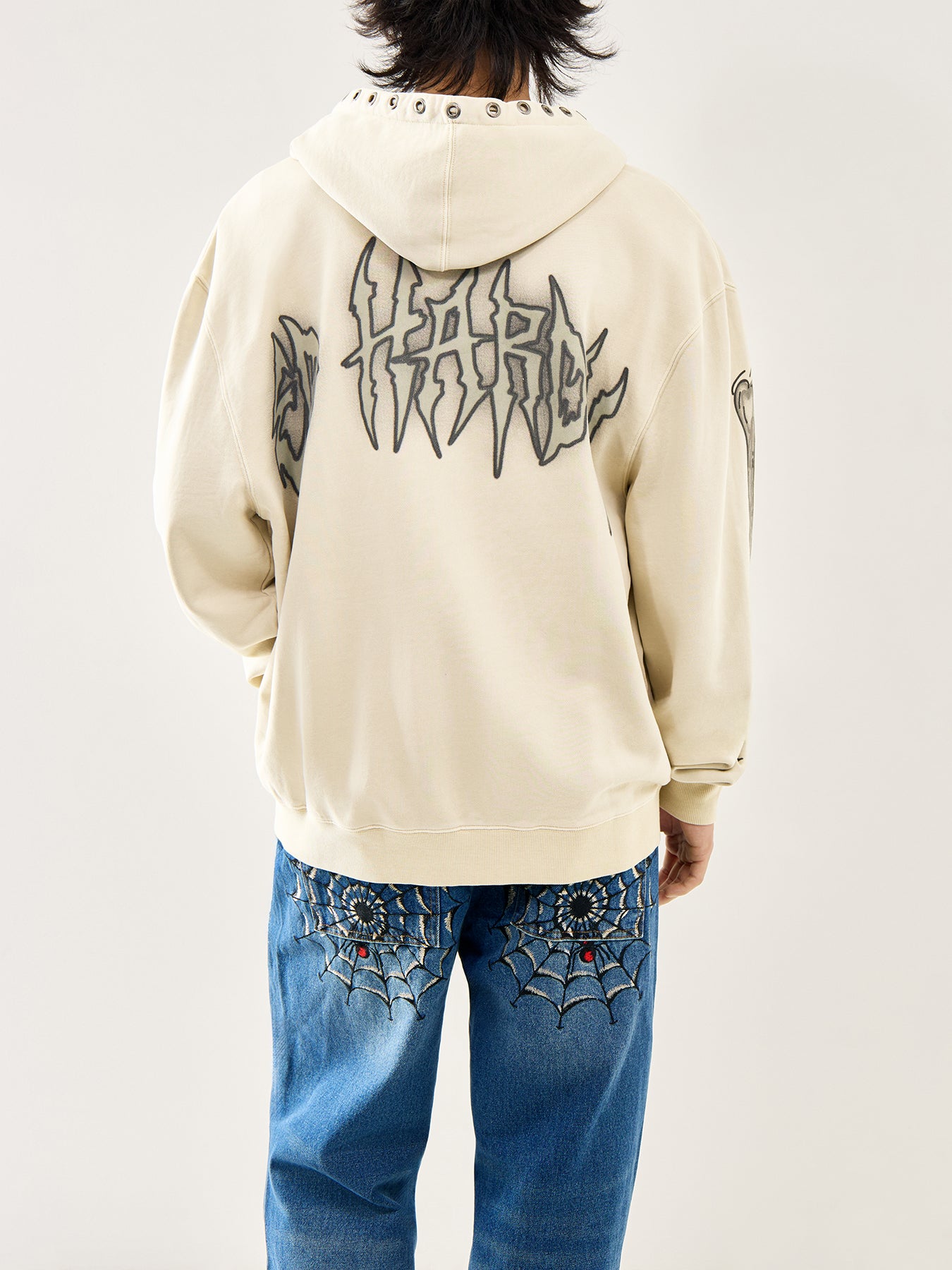 Skeleton Acid Zip Hoodie Ecru