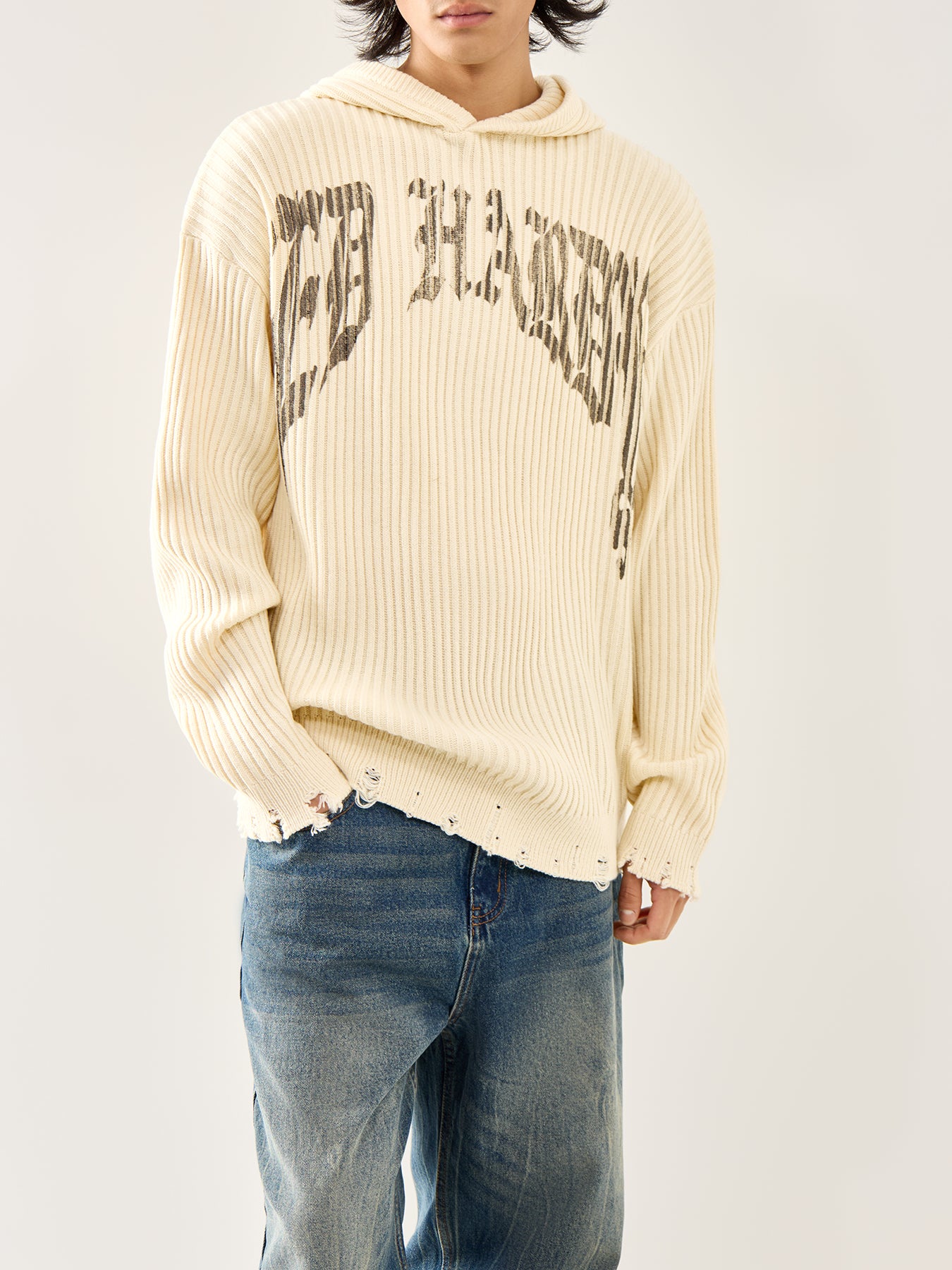 Tiger Snake Knit Hoodie Ecru