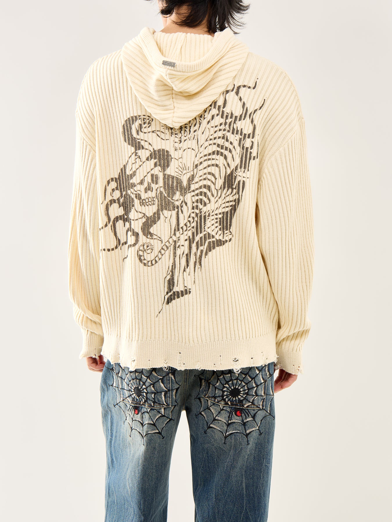 Tiger Snake Knit Hoodie Ecru