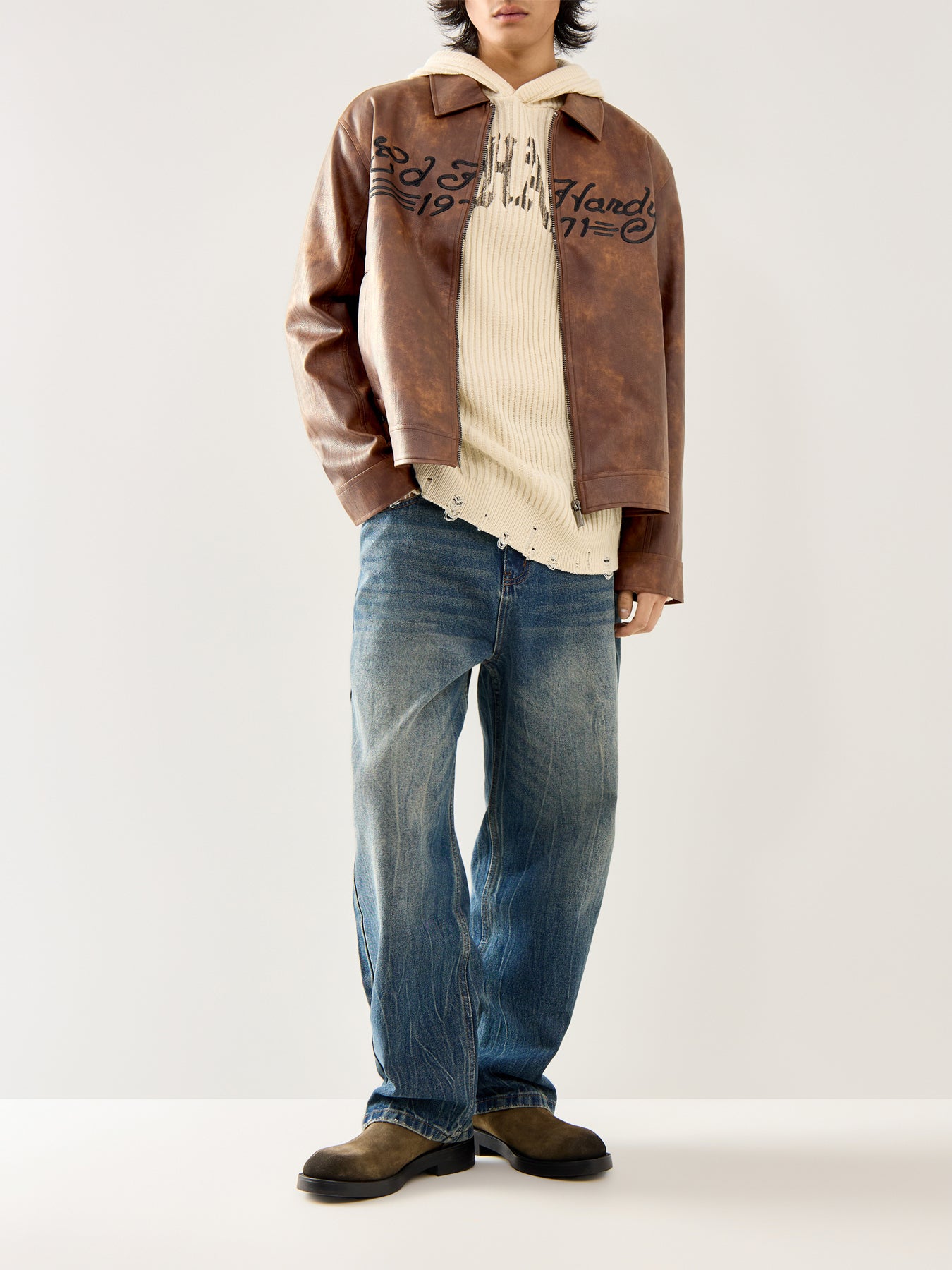 Vegan Leather Zip Jacket Brown