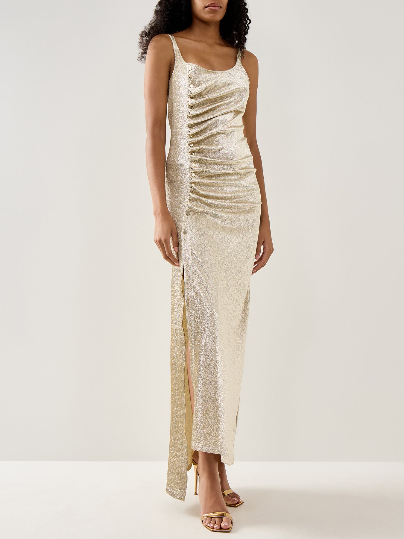Robe Side Button Strappy Maxi Silver Gold Silver Gold