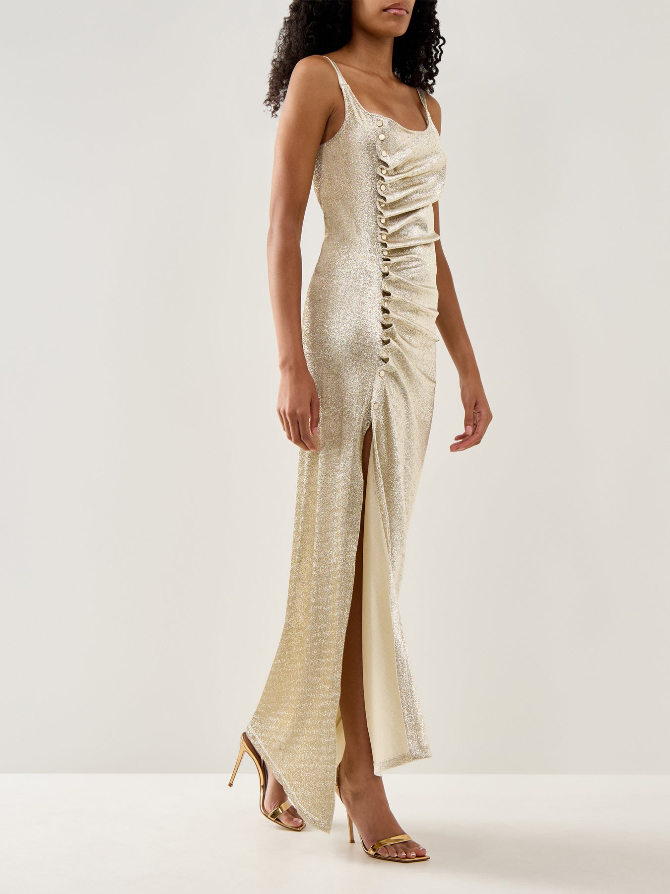 Robe Side Button Strappy Maxi Silver Gold Silver Gold