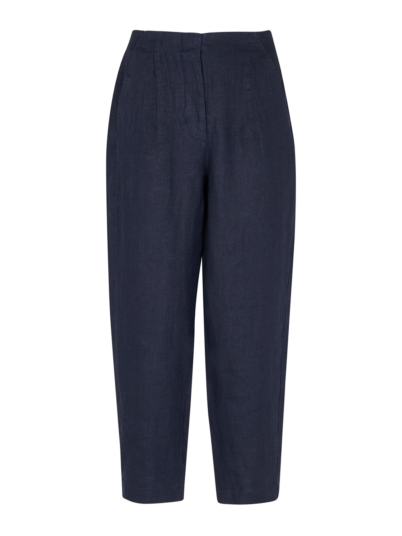Navy Linen Barrel Leg Trouser