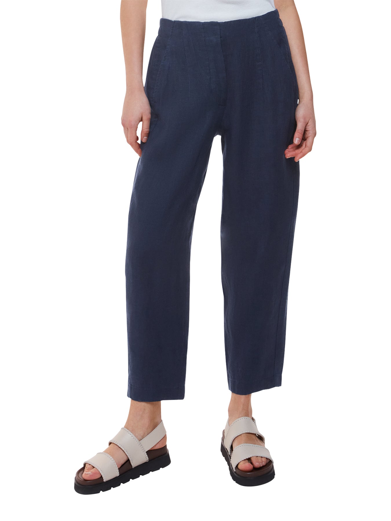 Navy Linen Barrel Leg Trouser
