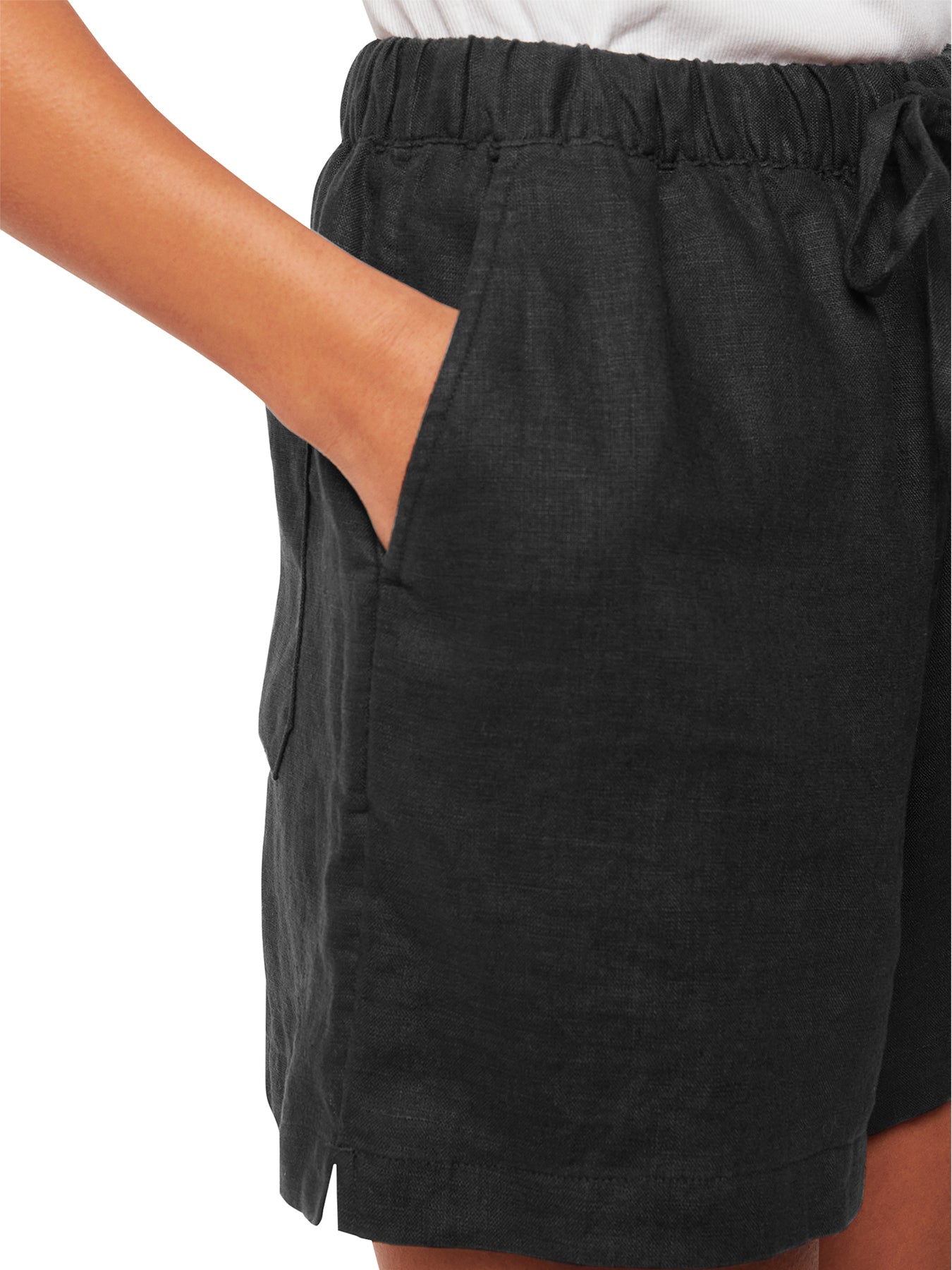 Black Linen Elasticated Short