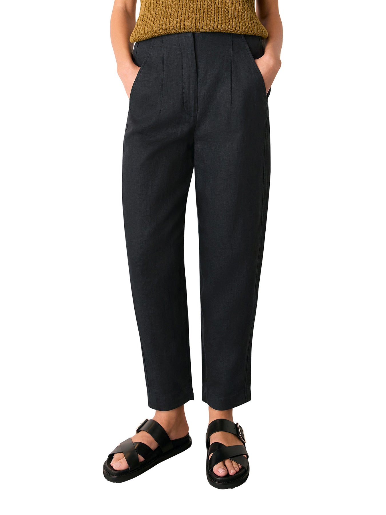Black Linen Barrel Leg Trouser