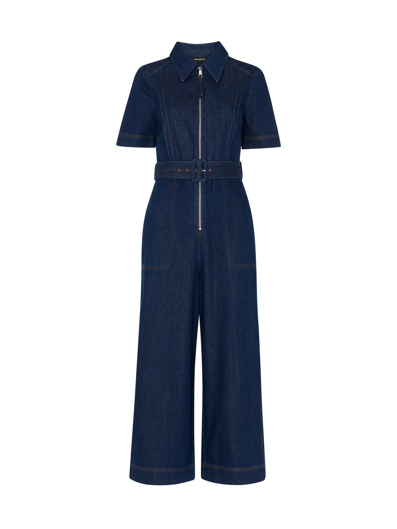 Denim Denim Pintuck Belted Jumpsuit