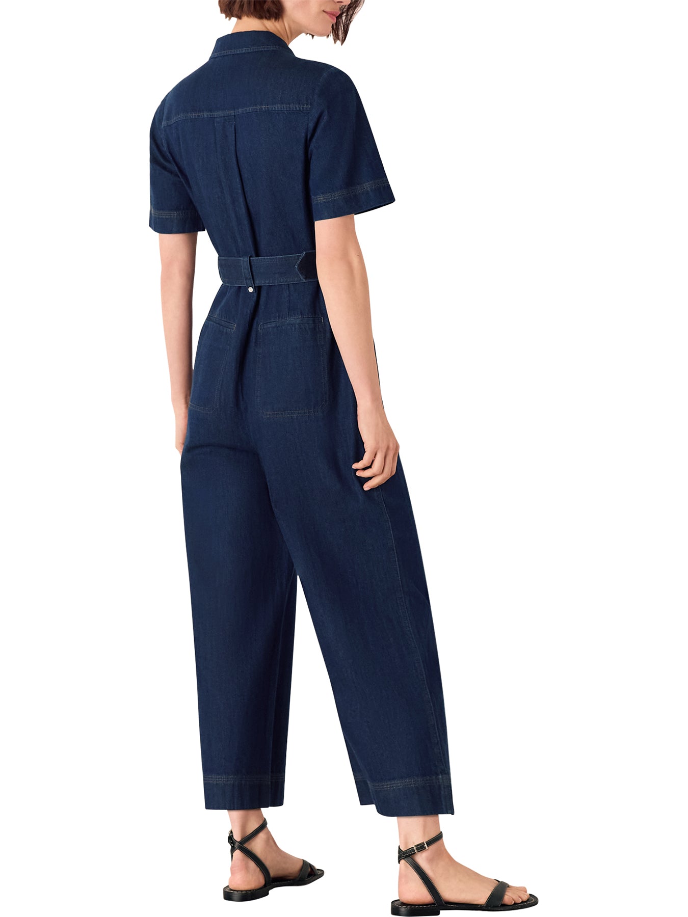 Denim Denim Pintuck Belted Jumpsuit