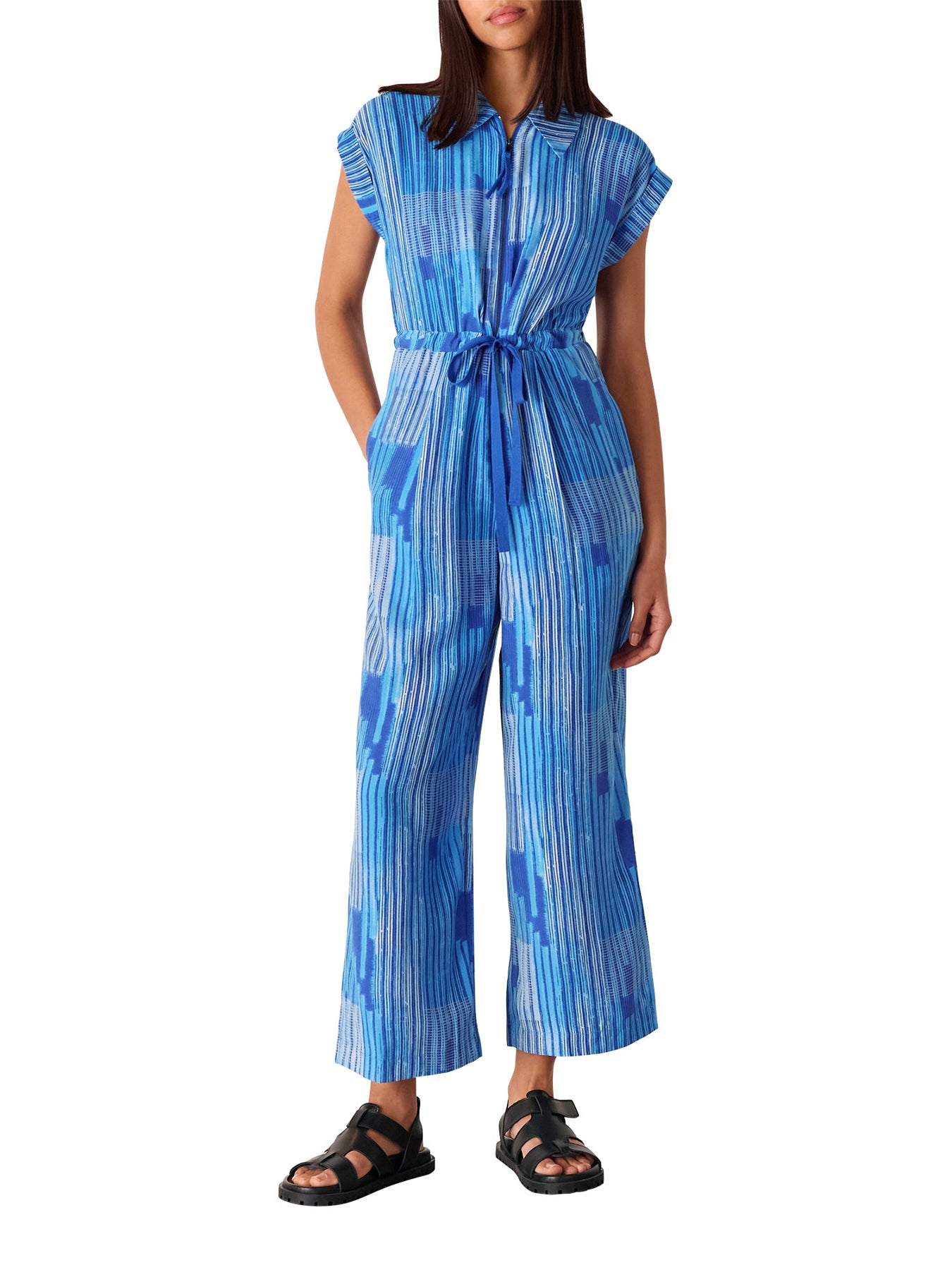 Blue/Multi Stripe Print Zip Jumpsuit