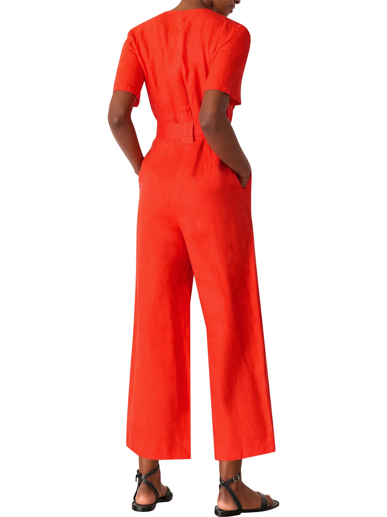 Red Fiona Linen Button Jumpsuit