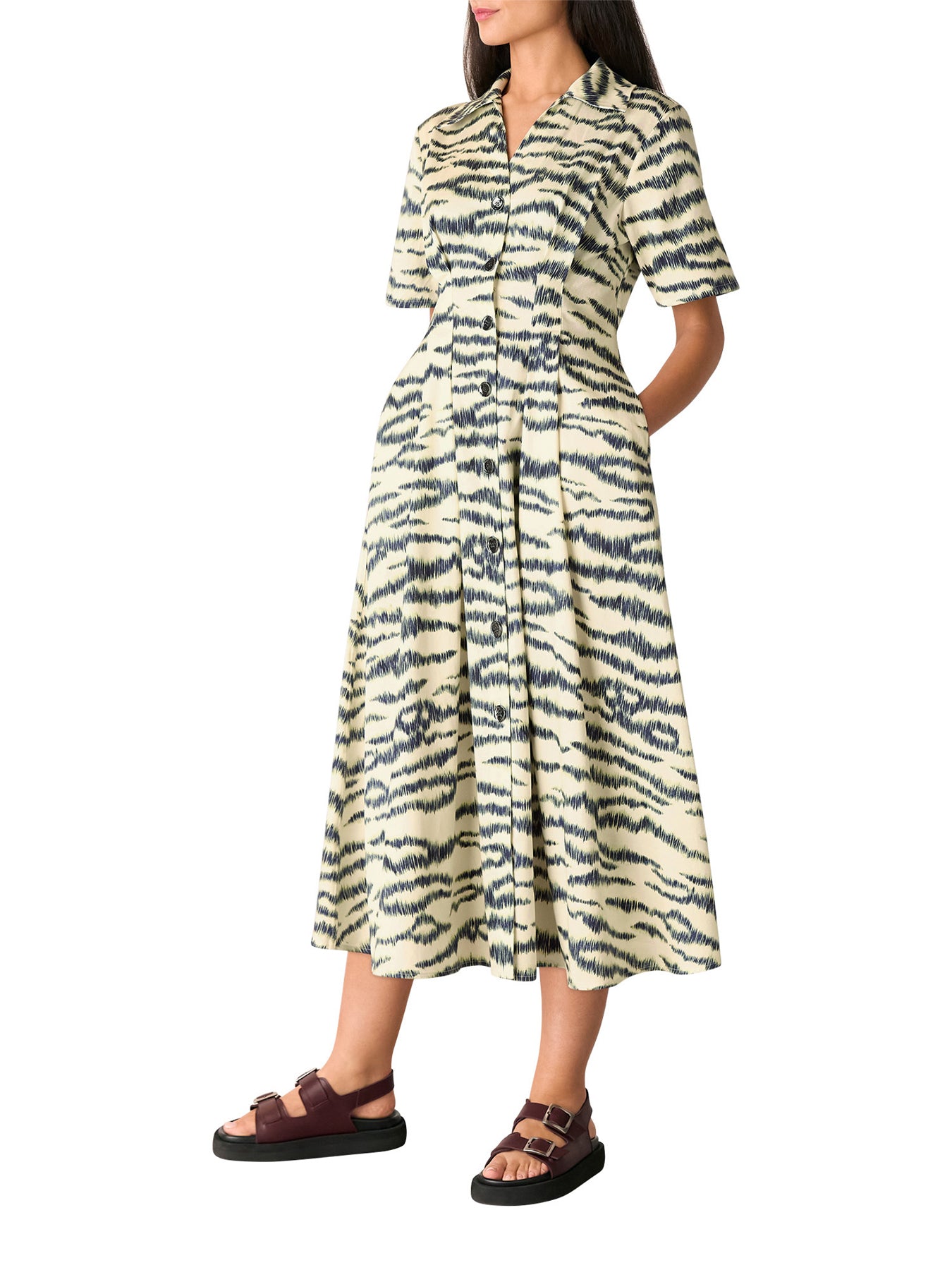 Ivory/Multi Feathered Tiger Midi Dress
