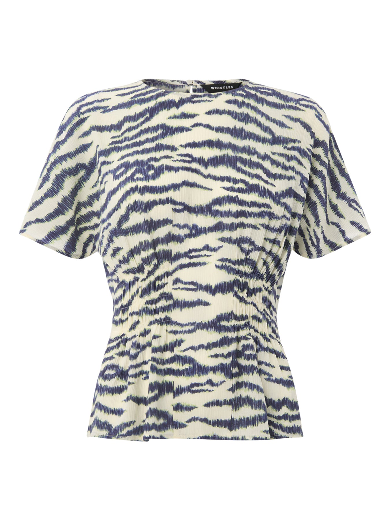 Ivory/Multi Feathered Tiger Shirred Blouse
