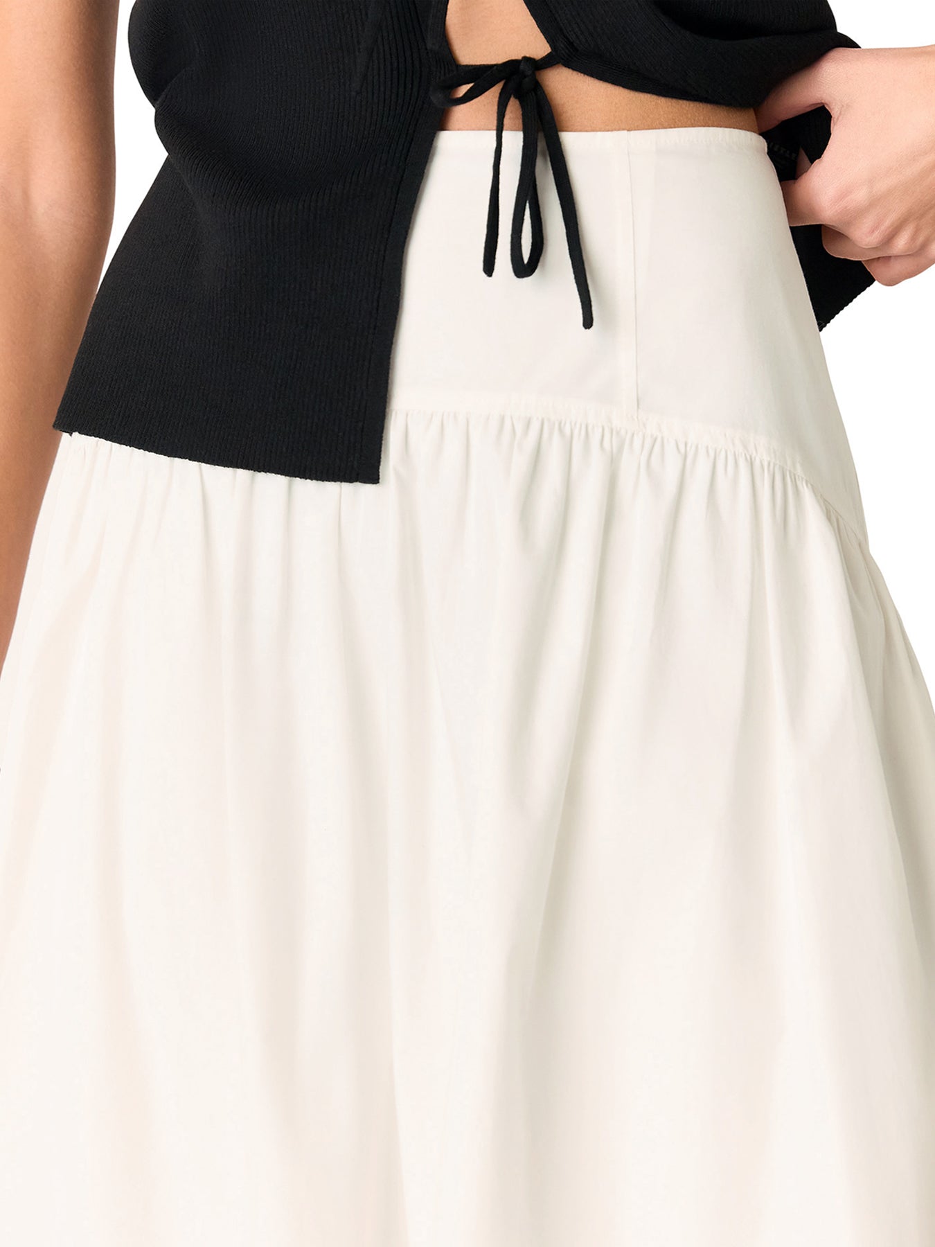 White Cotton Waisted Midi Skirt
