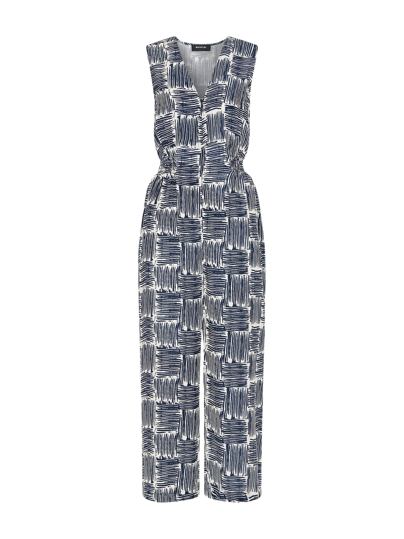 Navy/Multi Hatch Squares Jumpsuit