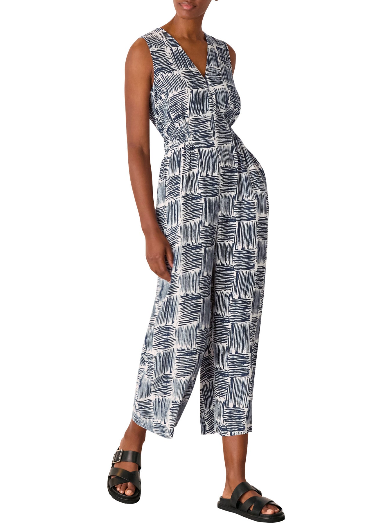 Navy/Multi Hatch Squares Jumpsuit