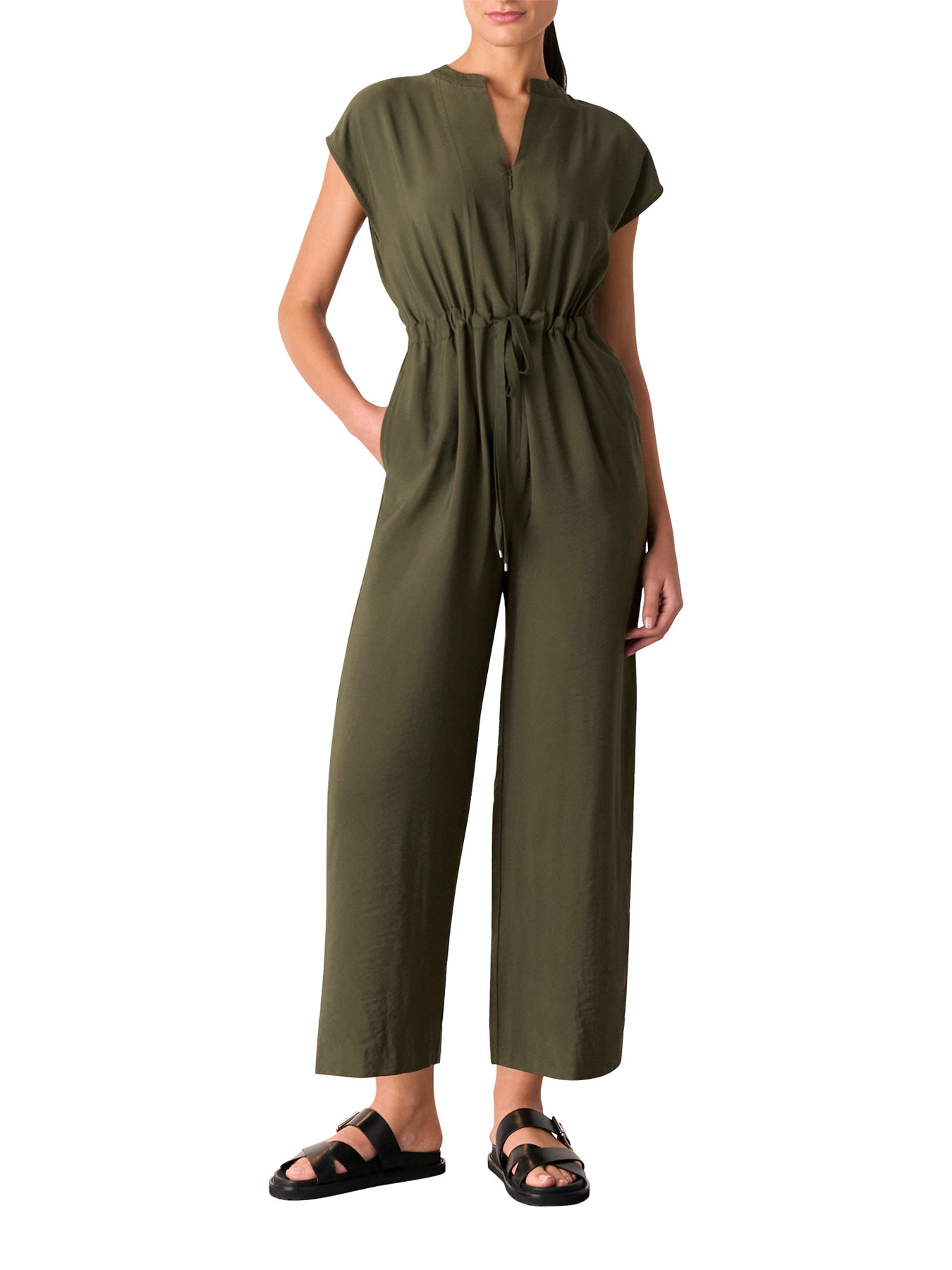 Khaki Sleeveless Drawstring Jumpsuit