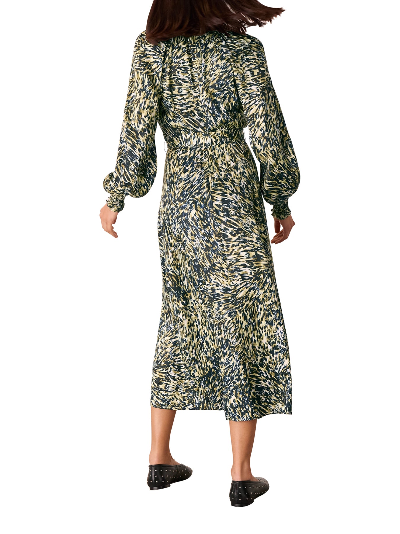 Khaki/Multi Leopard Swirl Midi Dress