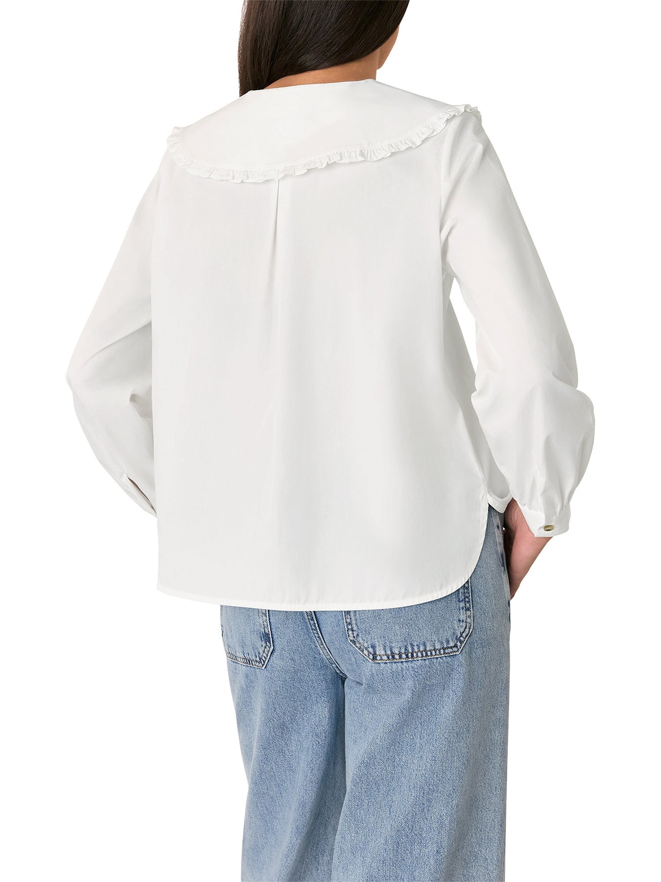 White Cotton Collar Detail Top