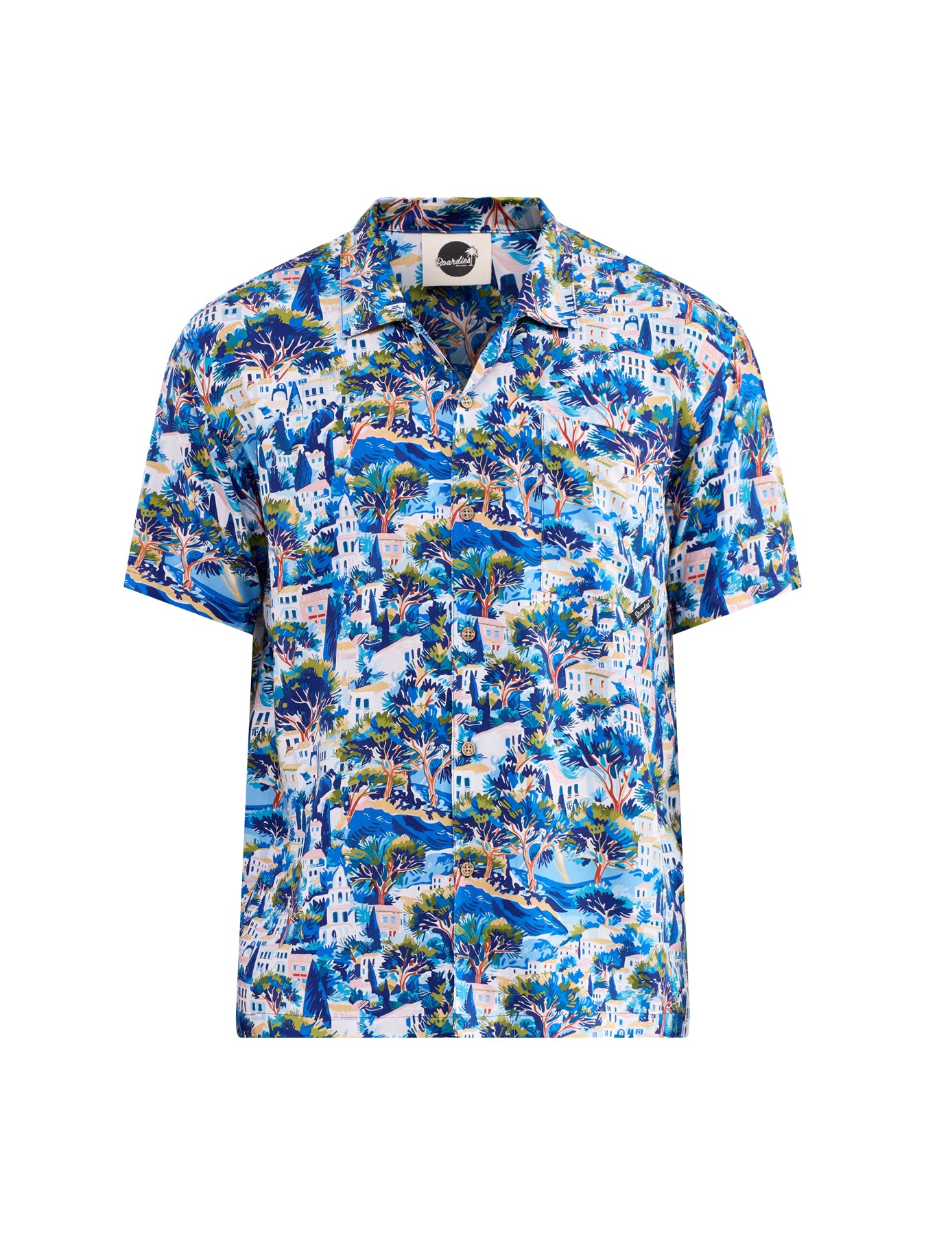 Short Sleeve Camp Collar Shirt Blue