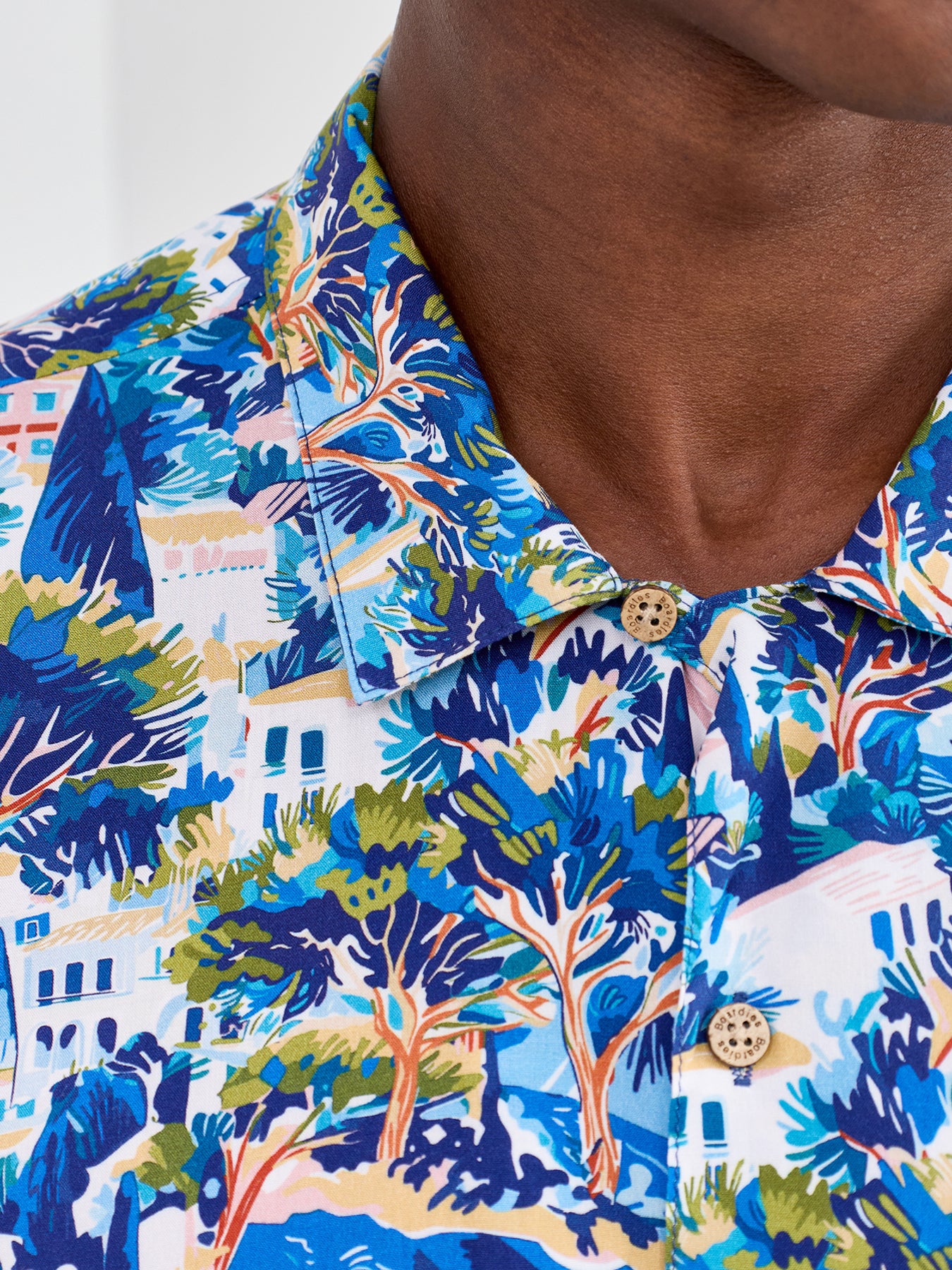 Short Sleeve Camp Collar Shirt Blue