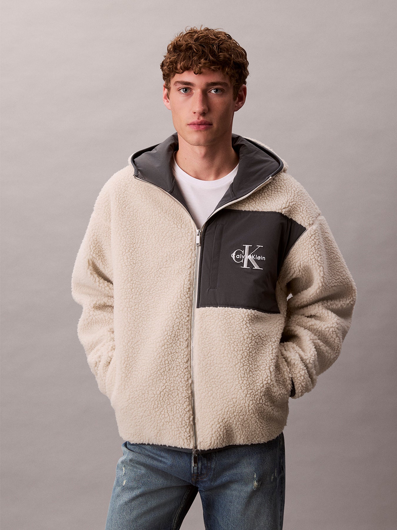Sherpa Zip Hoodie White