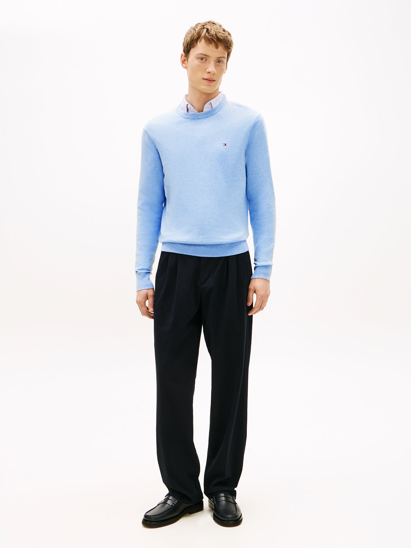 Crew Neck Jumper With Cashmere Blue
