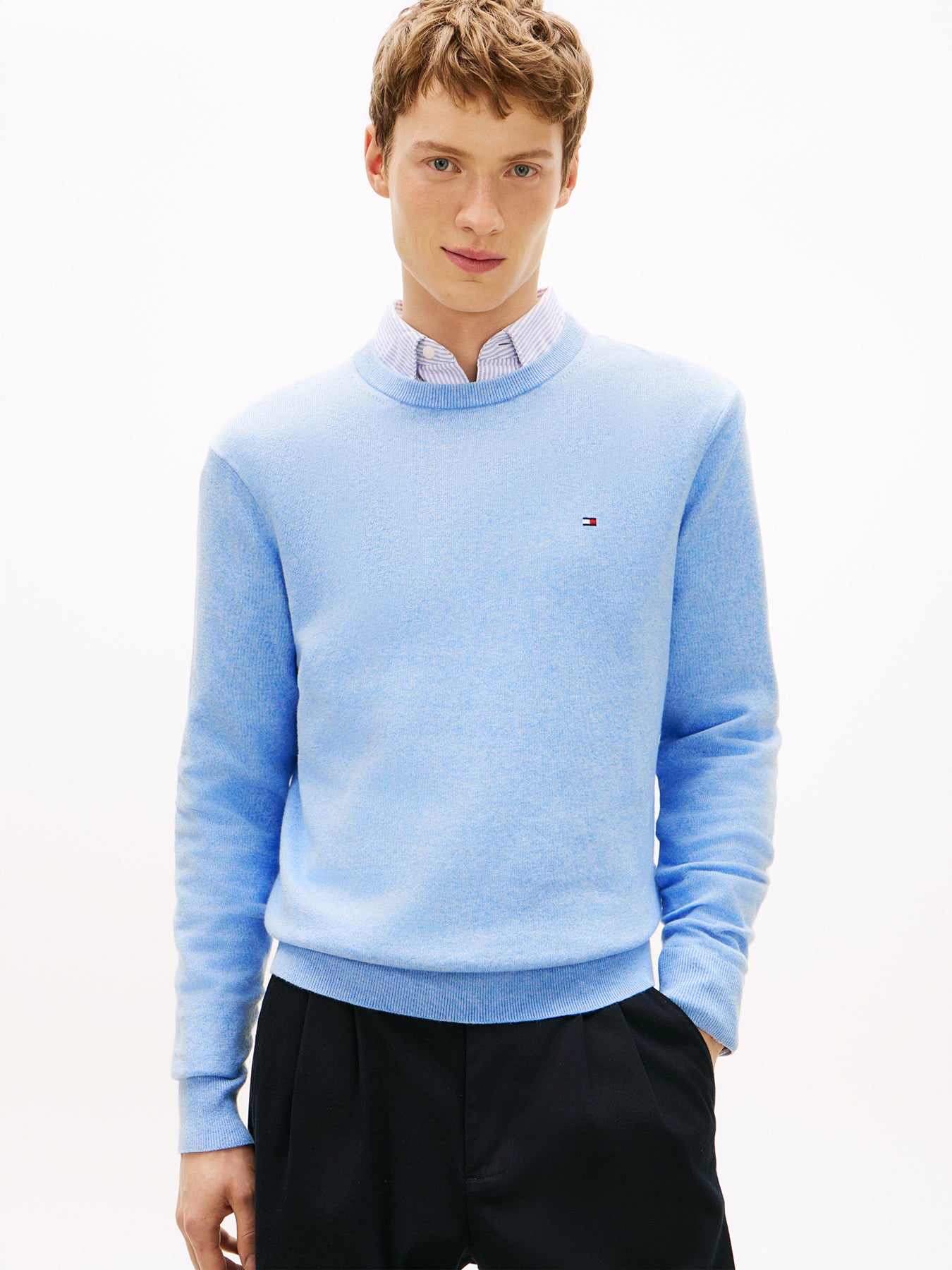 Crew Neck Jumper With Cashmere Blue