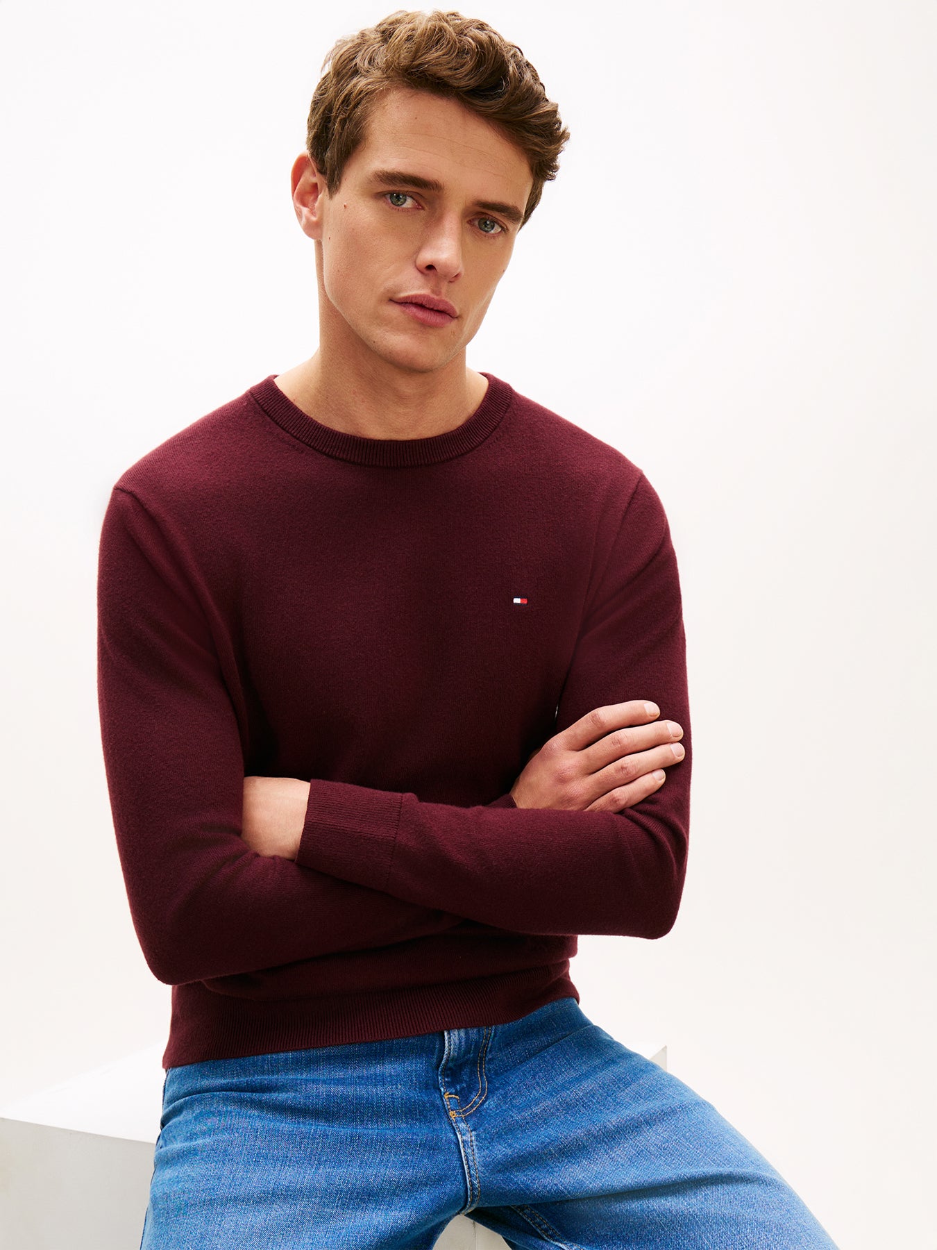 Crew Neck Jumper With Cashmere Red