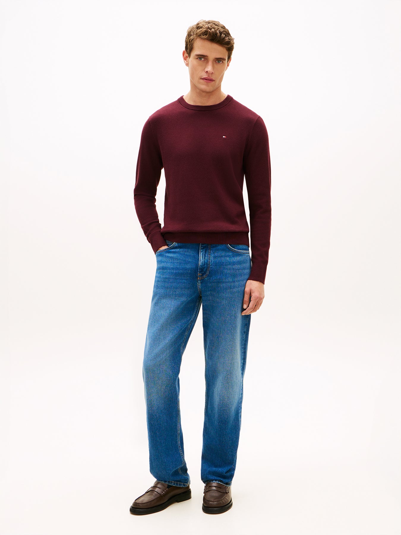 Crew Neck Jumper With Cashmere Red