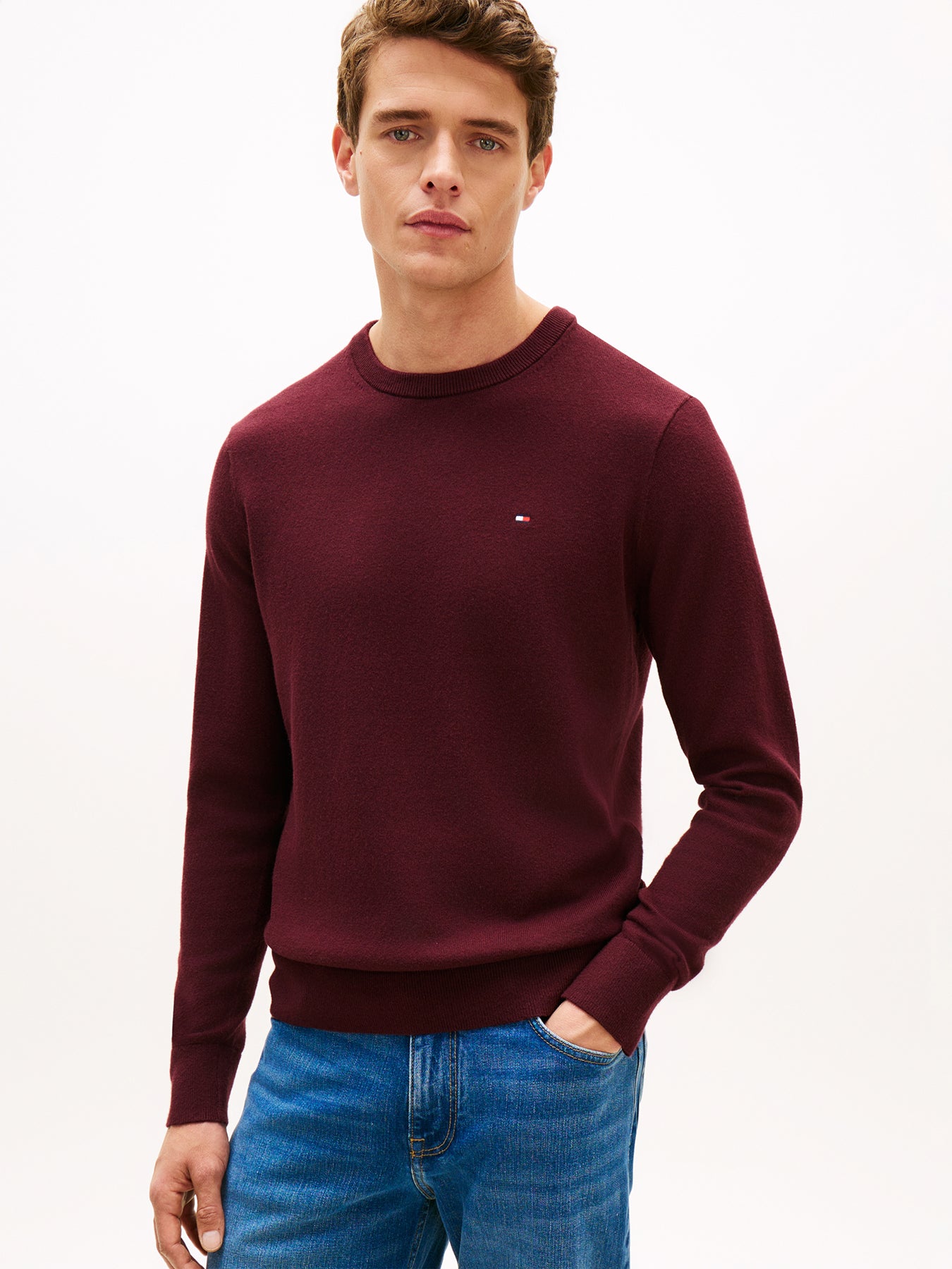 Crew Neck Jumper With Cashmere Red