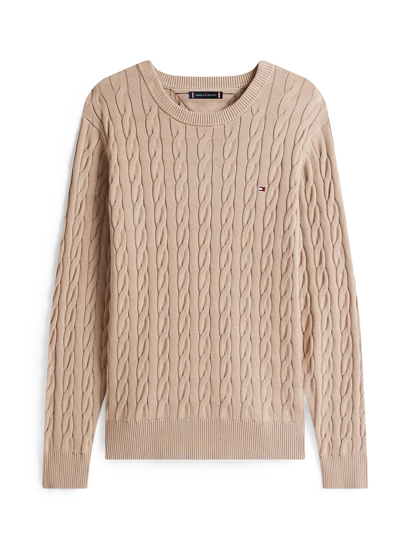 Cable Knit Crew Neck Jumper Brown