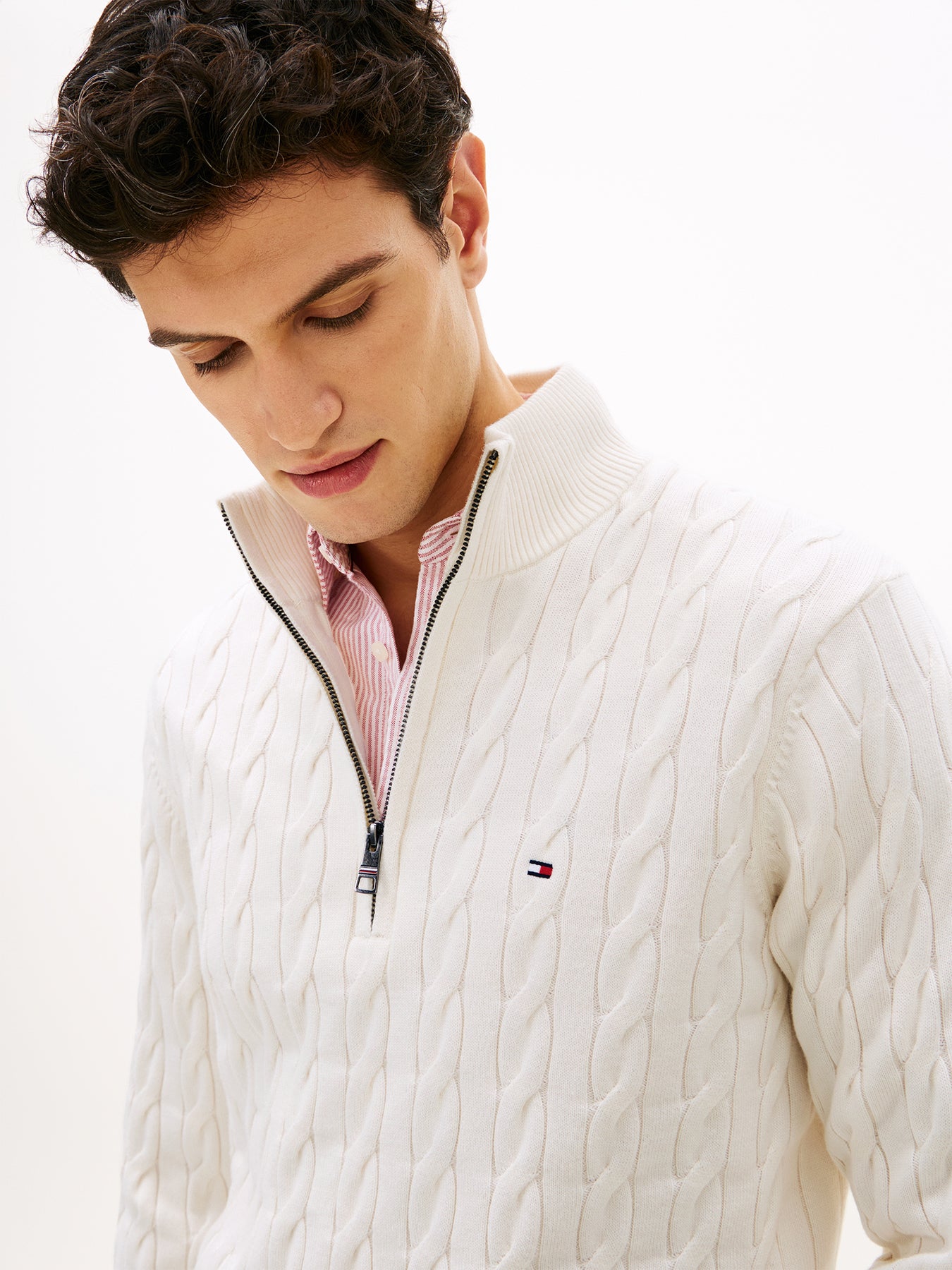 Cable Knit Half-Zip Jumper Cream