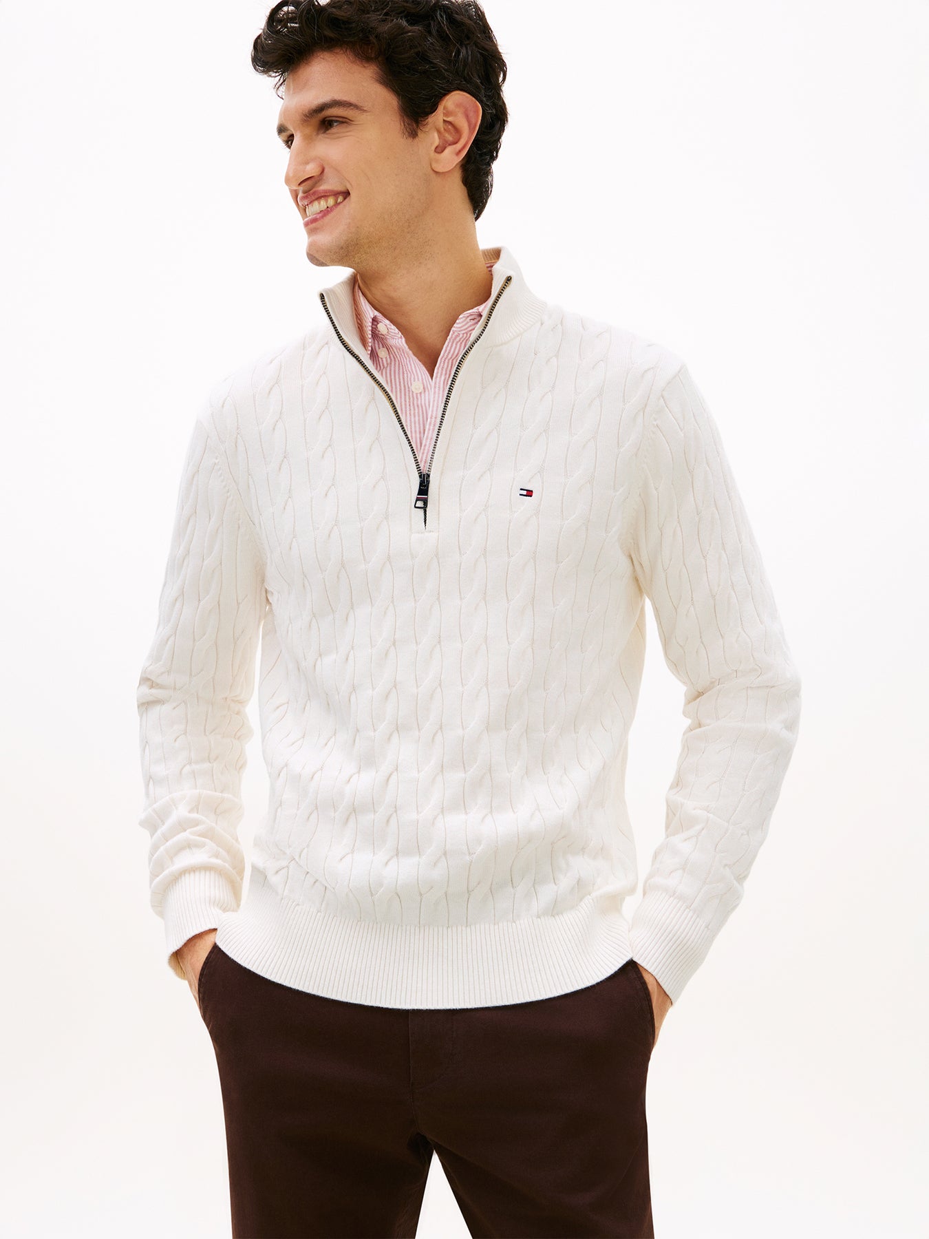 Cable Knit Half-Zip Jumper Cream