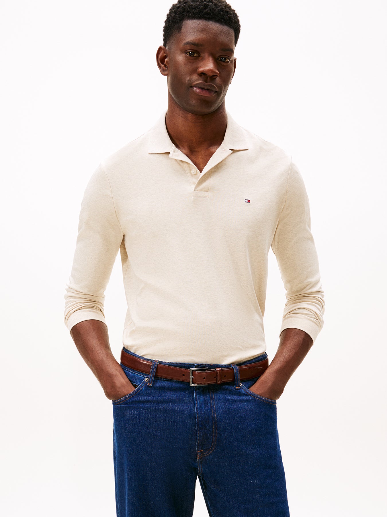Regular Fit Long Sleeve Polo Shirt White