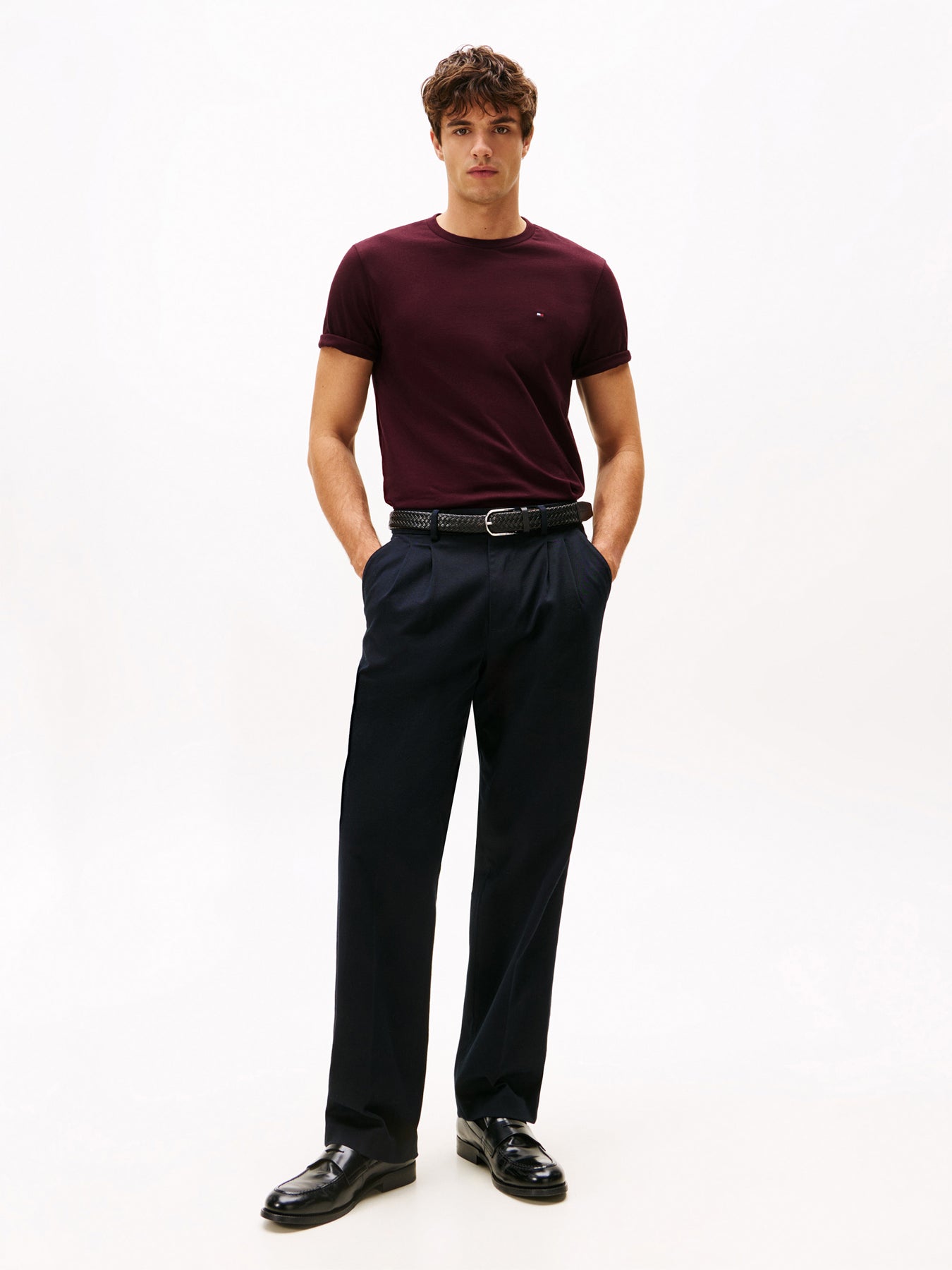 Flag Embroidery Crew Neck T-Shirt Deep Burgundy