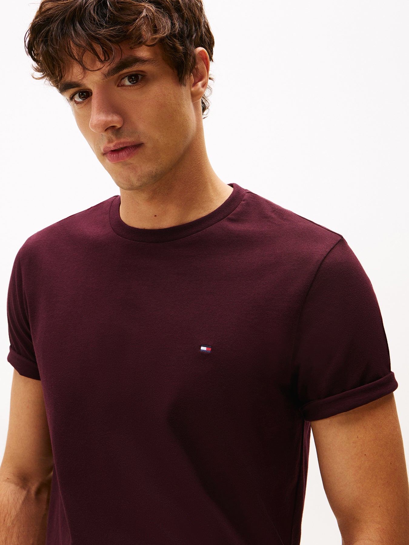 Flag Embroidery Crew Neck T-Shirt Deep Burgundy