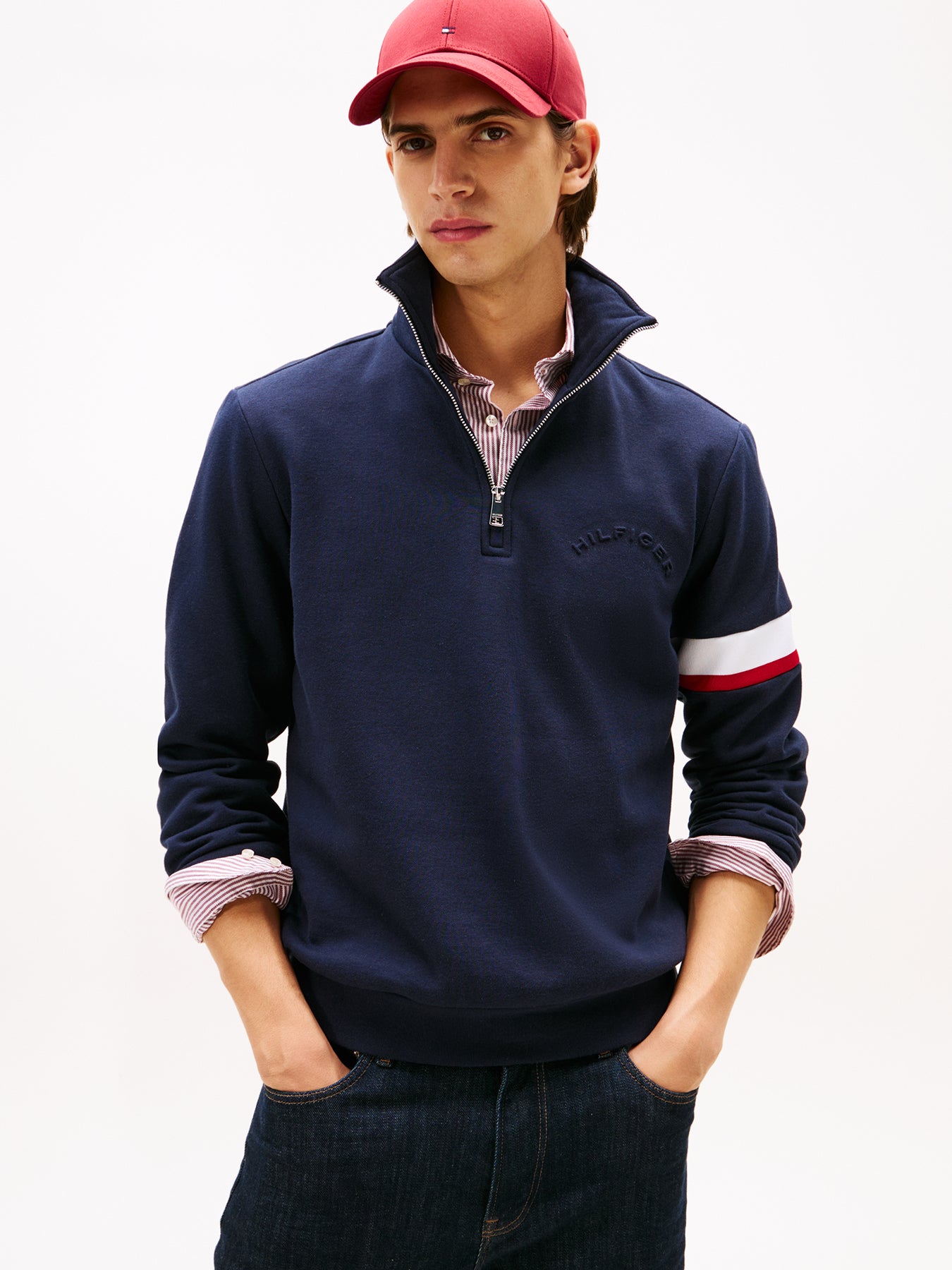 Quarter-Zip Embossed Logo Jumper Desert Sky