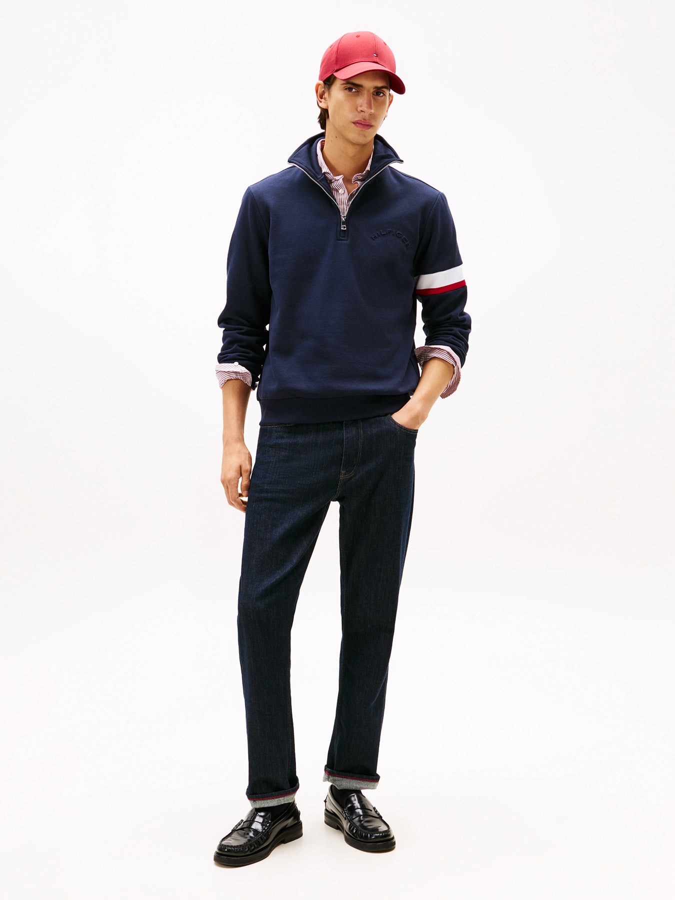 Quarter-Zip Embossed Logo Jumper Desert Sky