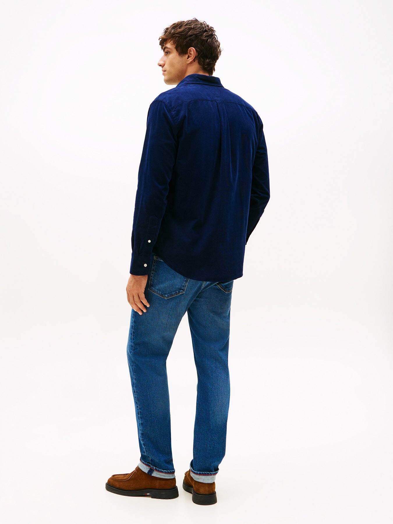 Regular Fit Flag Embroidery Corduroy Shirt Blue