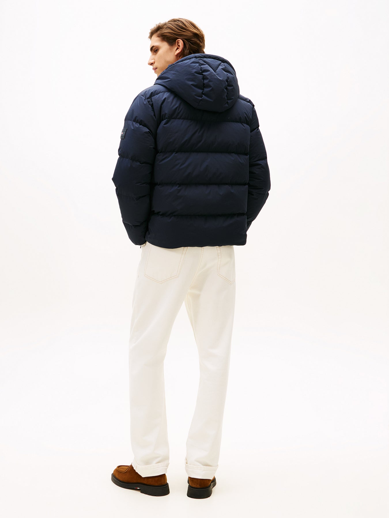 Water Repellent Down Hooded Puffer Jacket Blue
