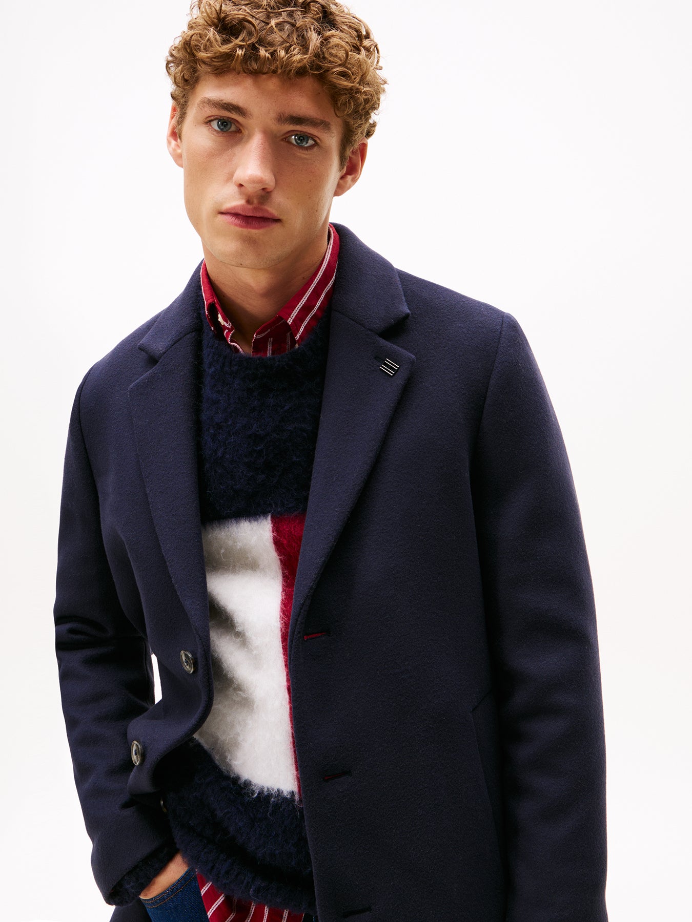 Wool Blend Single Breasted Coat Blue