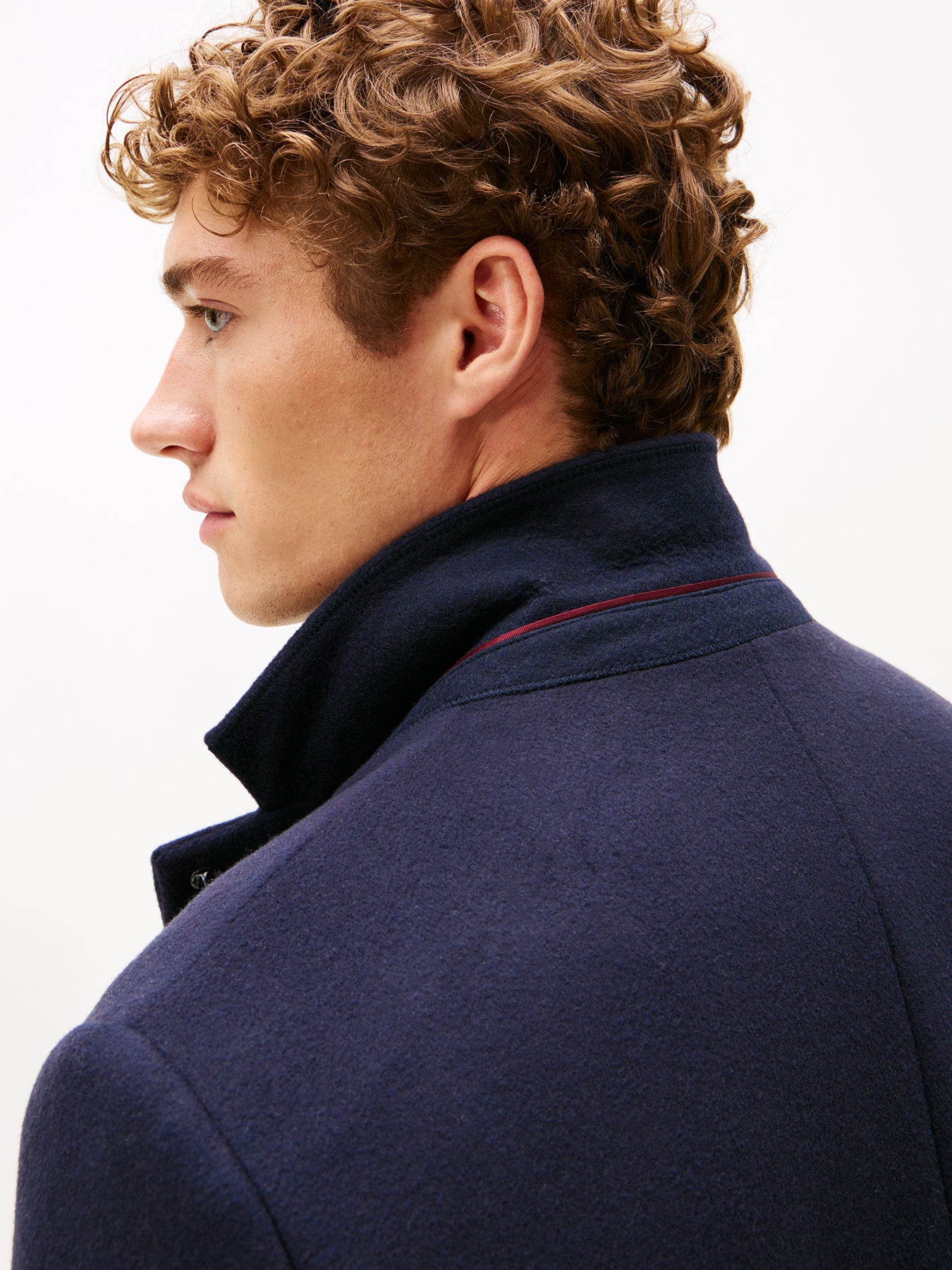 Wool Blend Single Breasted Coat Blue