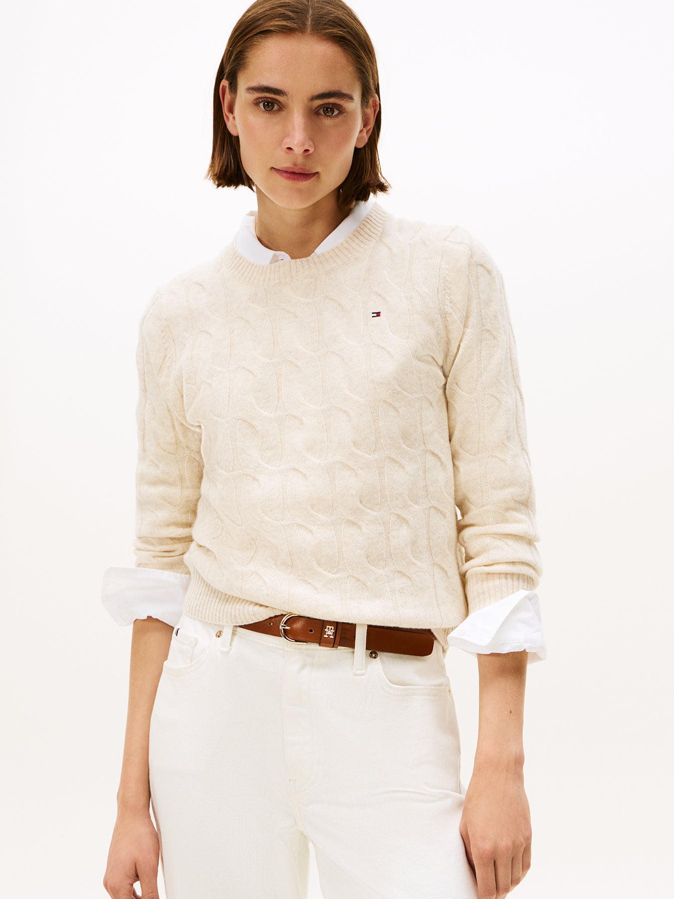 Cable Knit Soft Wool Jumper Cream
