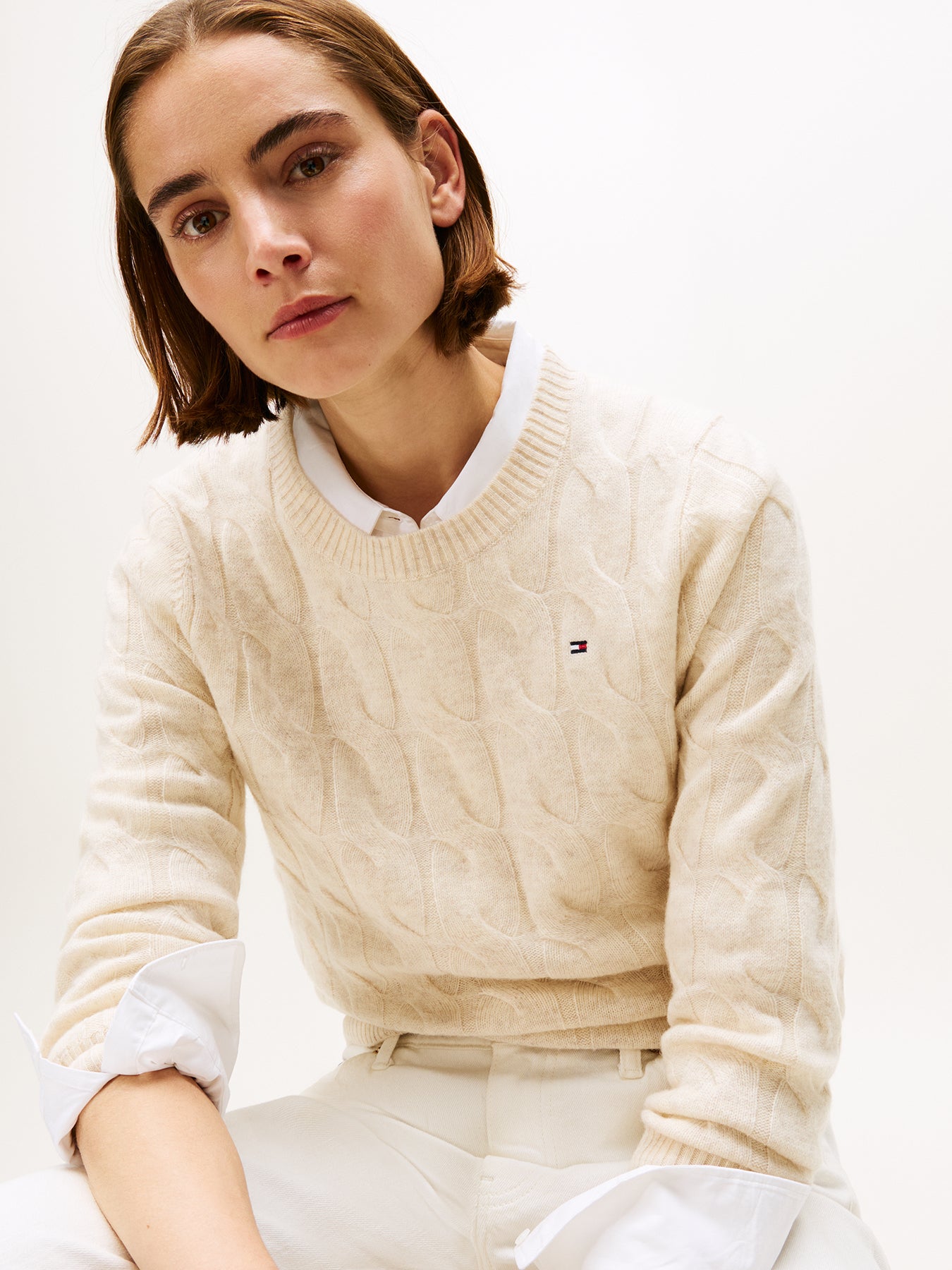 Cable Knit Soft Wool Jumper Cream