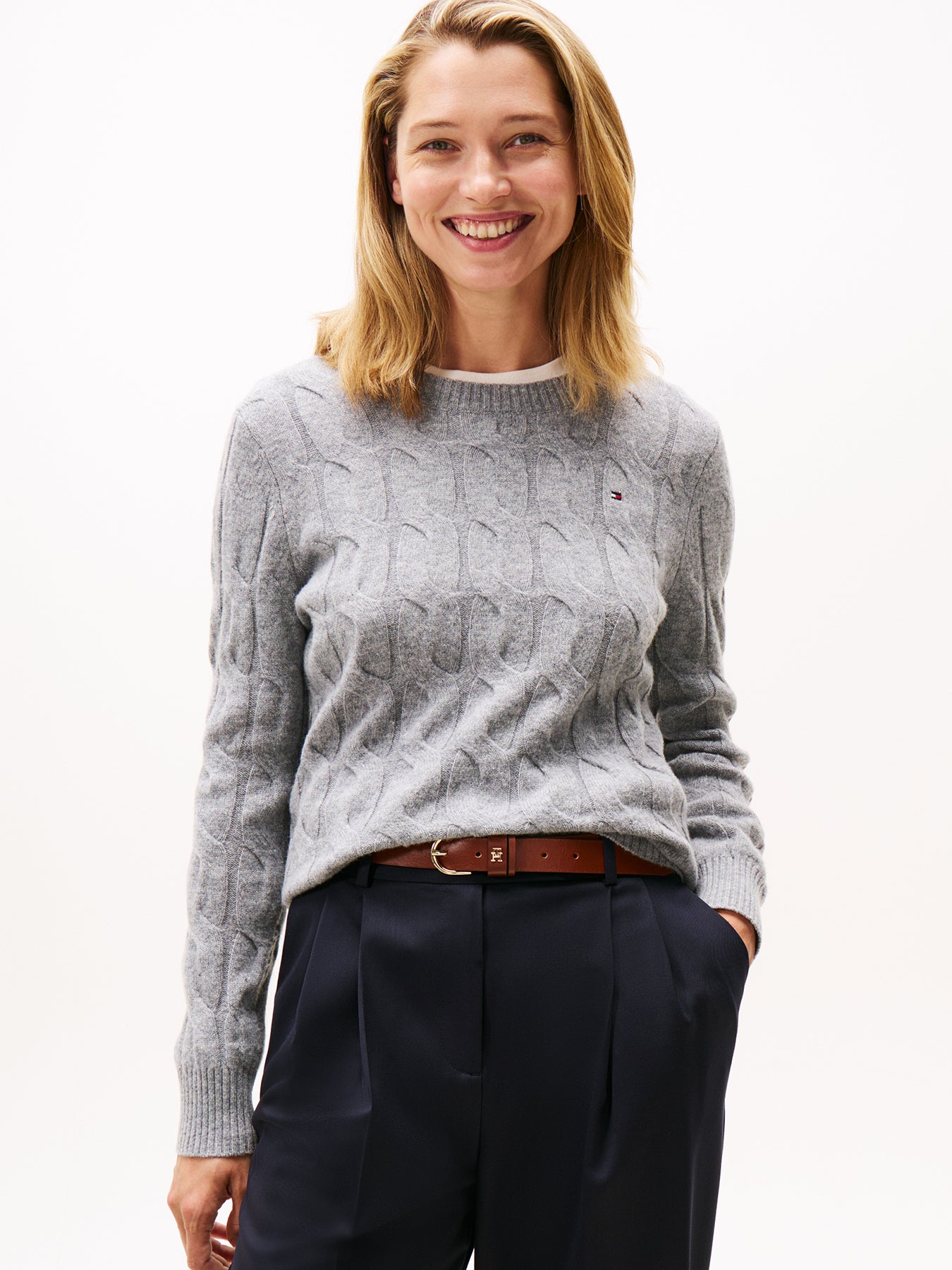 Cable Knit Soft Wool Jumper Grey