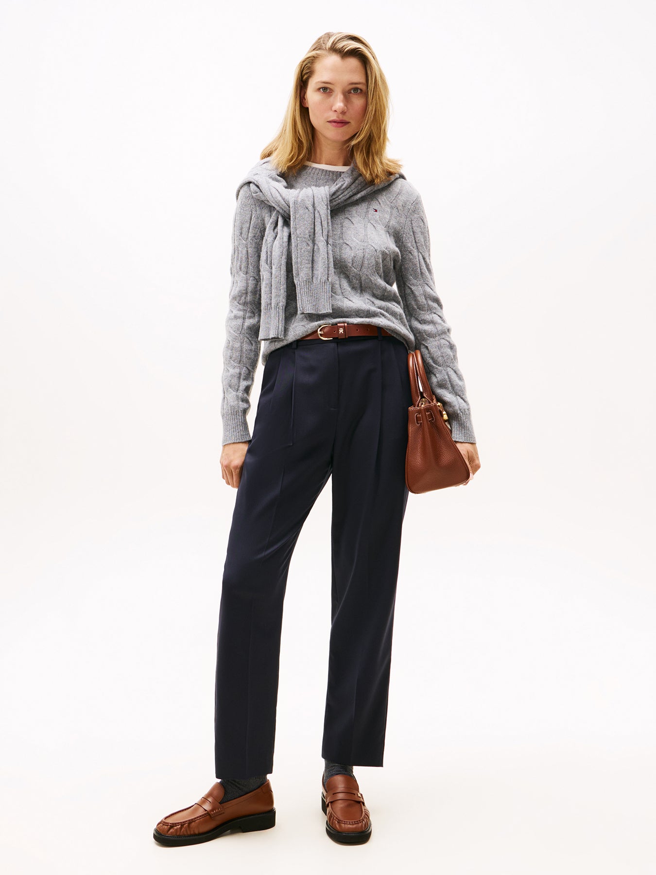 Cable Knit Soft Wool Jumper Grey