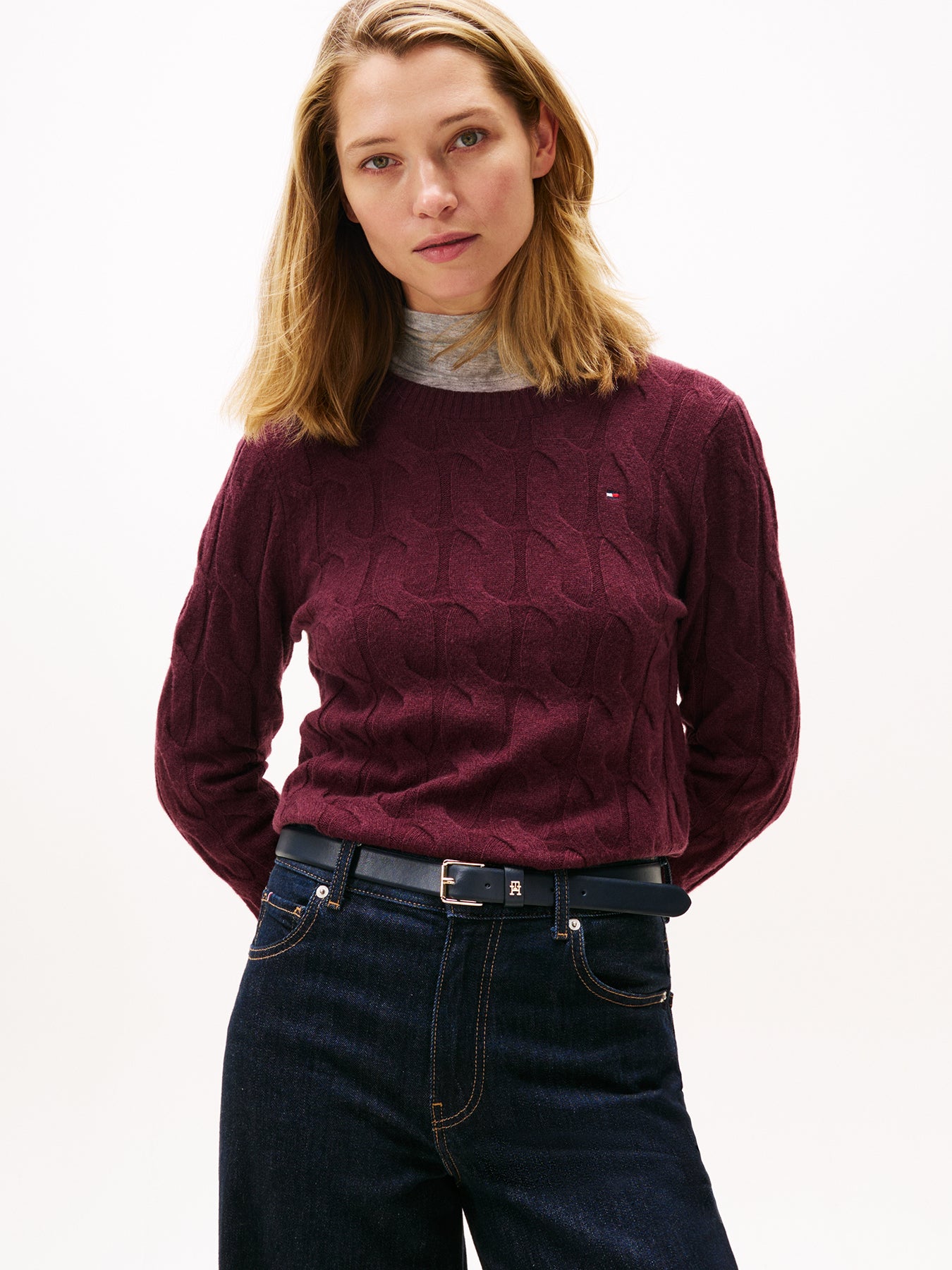 Cable Knit Soft Wool Jumper Red