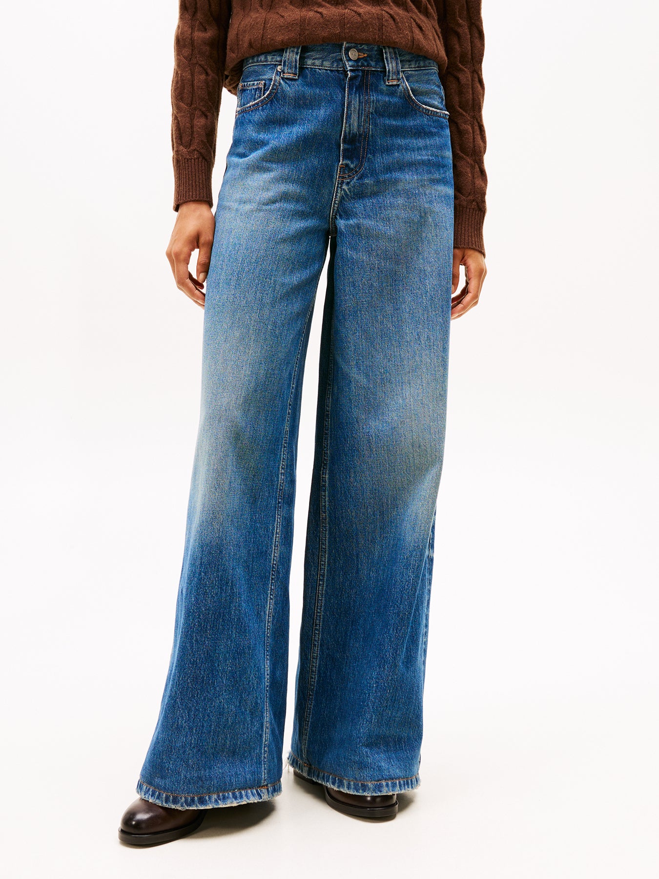 High Rise Wide Leg Jeans Mid Blue Denim