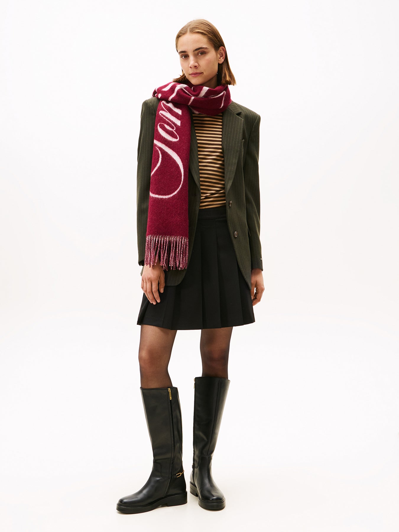 Timeless Wool Blend Pleated Mini Skirt Navy